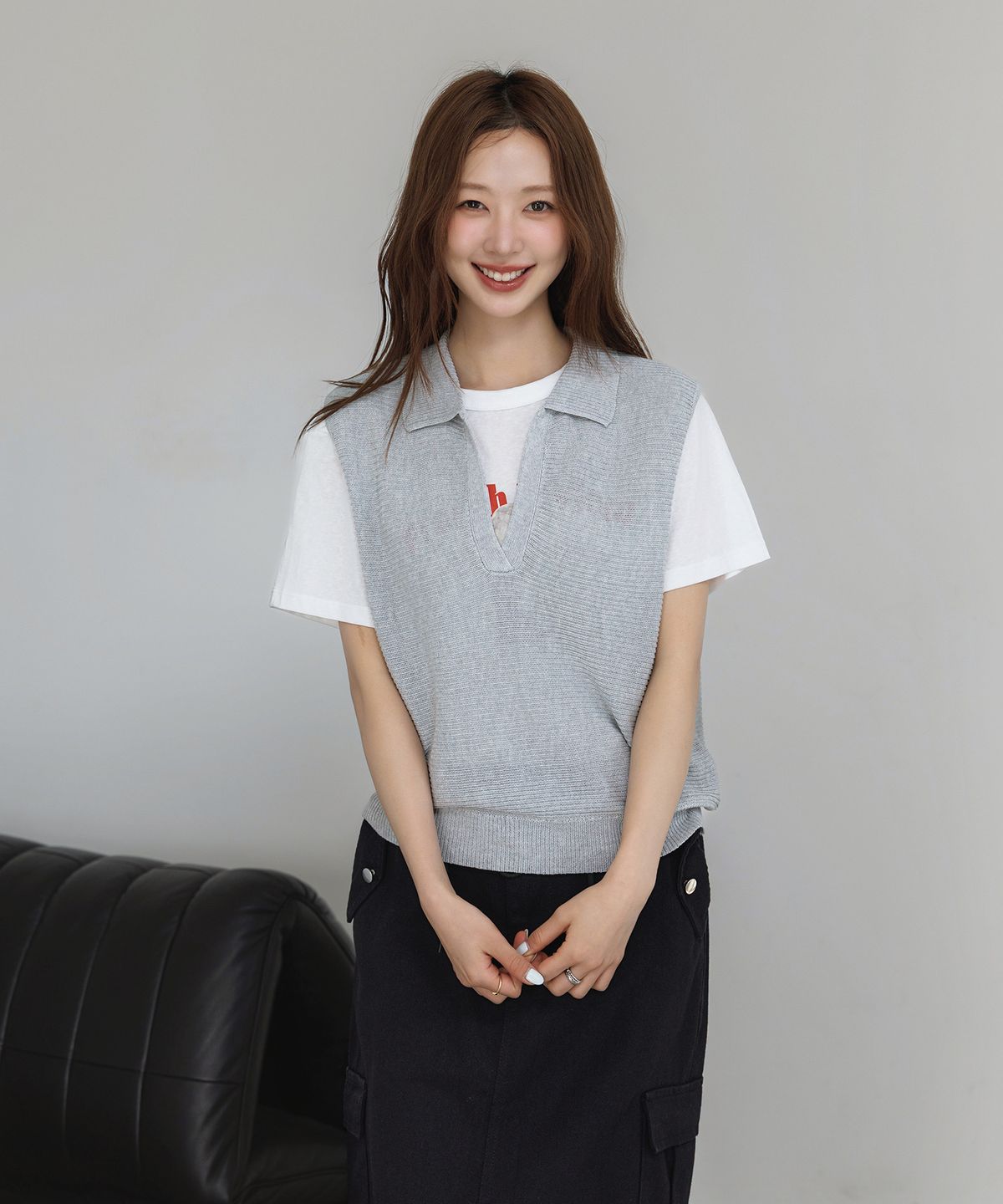 하이파이브(HYFVE) 카라 브이넥 썸머 니트 베스트