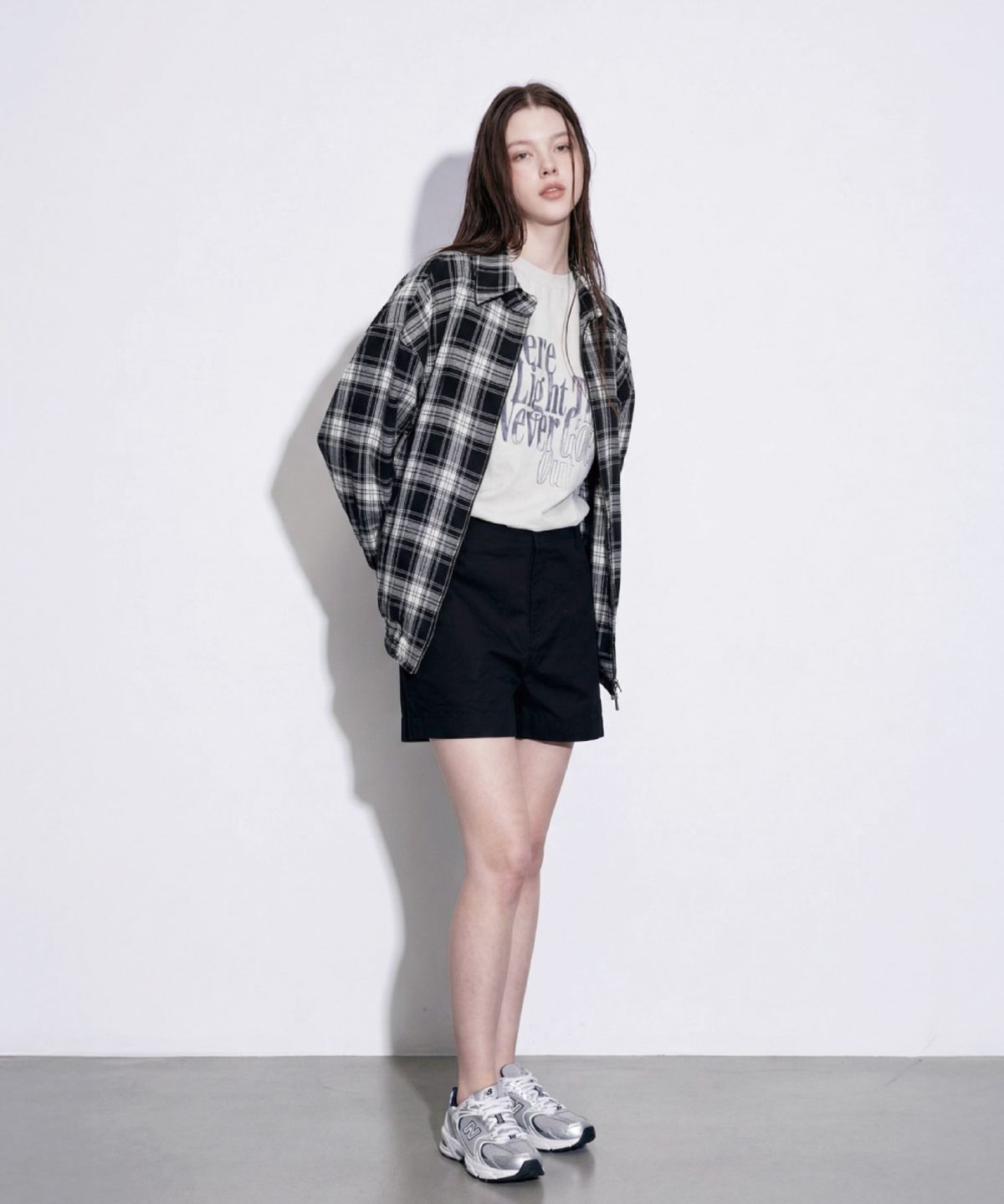 콜드블랭킷(COLD BLANKET) 타탄체크 린넨라이크 카라넥 블루종 자켓