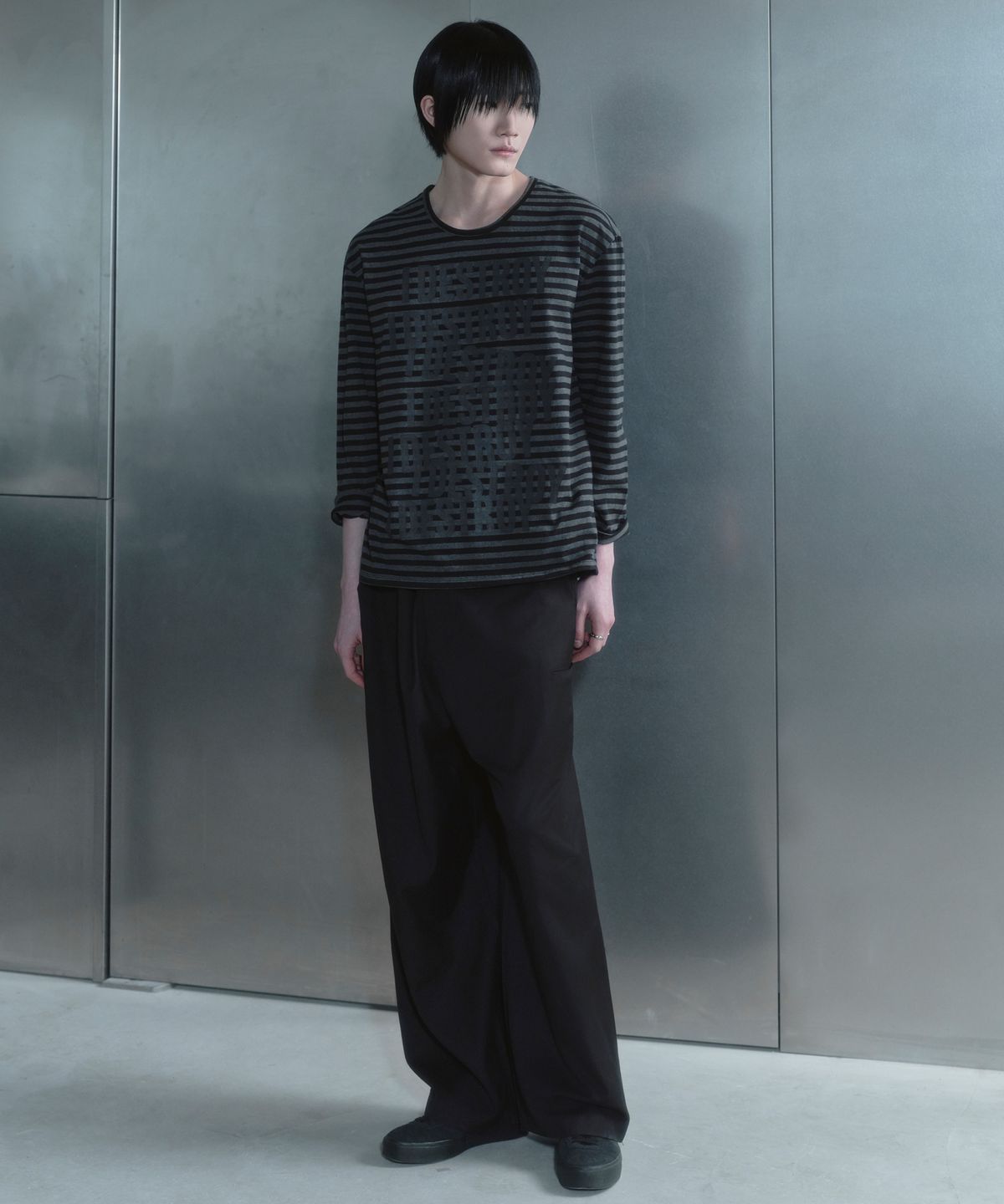 키류(KIRYU) I DESTROY STRIPE LONG SLEEVE T-SHIRT_BLACK