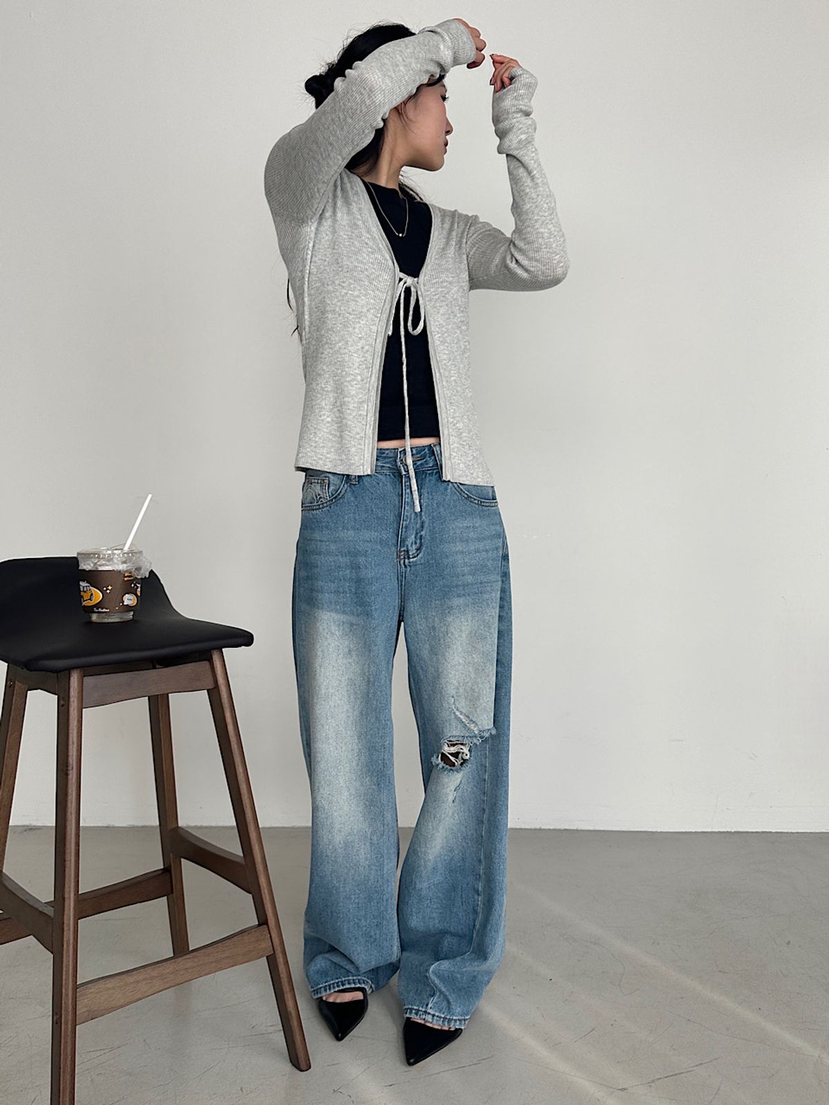 아포엠(APOEM) Fade Damage Wide Denim