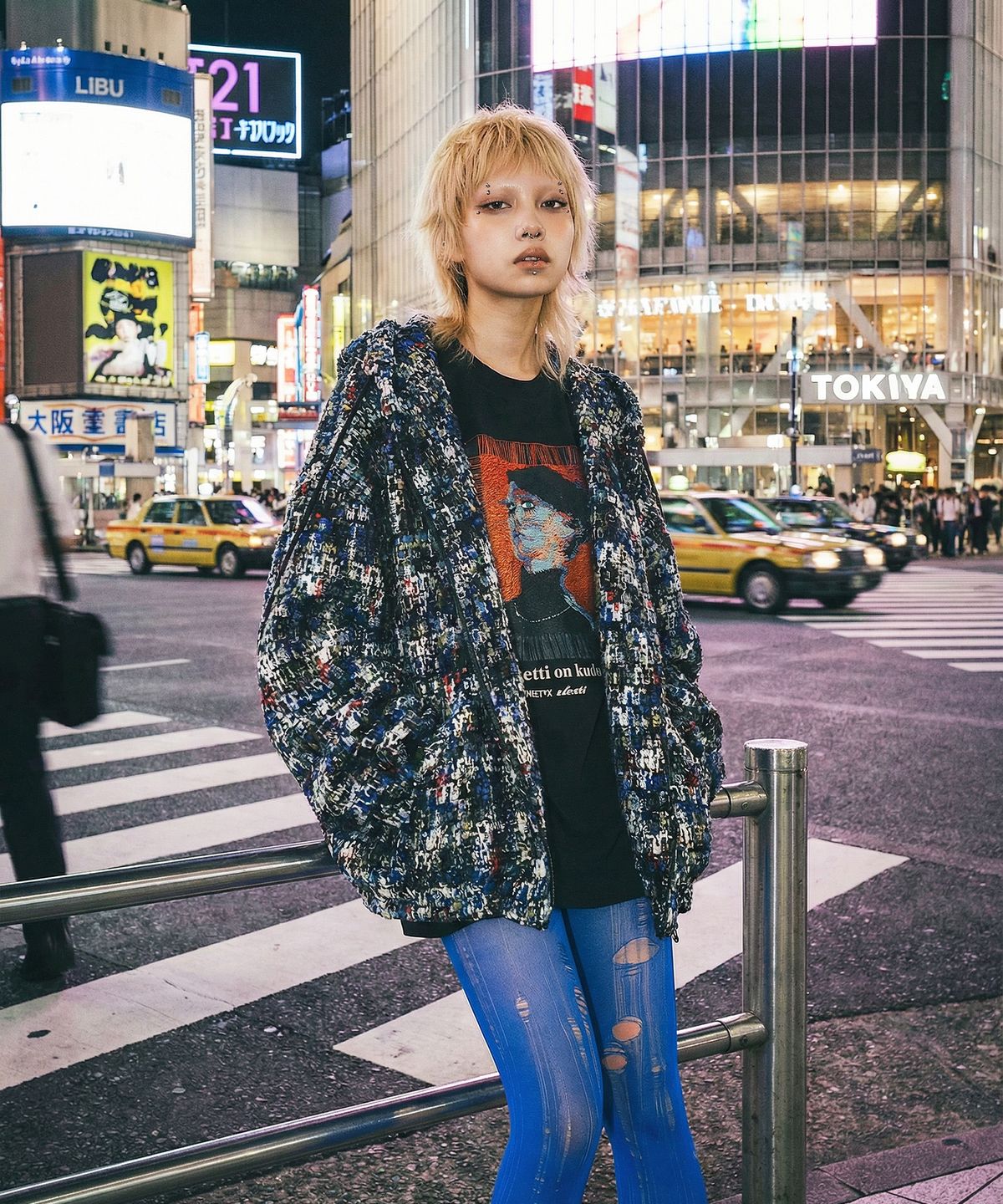 커넥트엑스(CONECTX) CONECTX Knit Signal Texture Zip Hoodie_Blue Mix