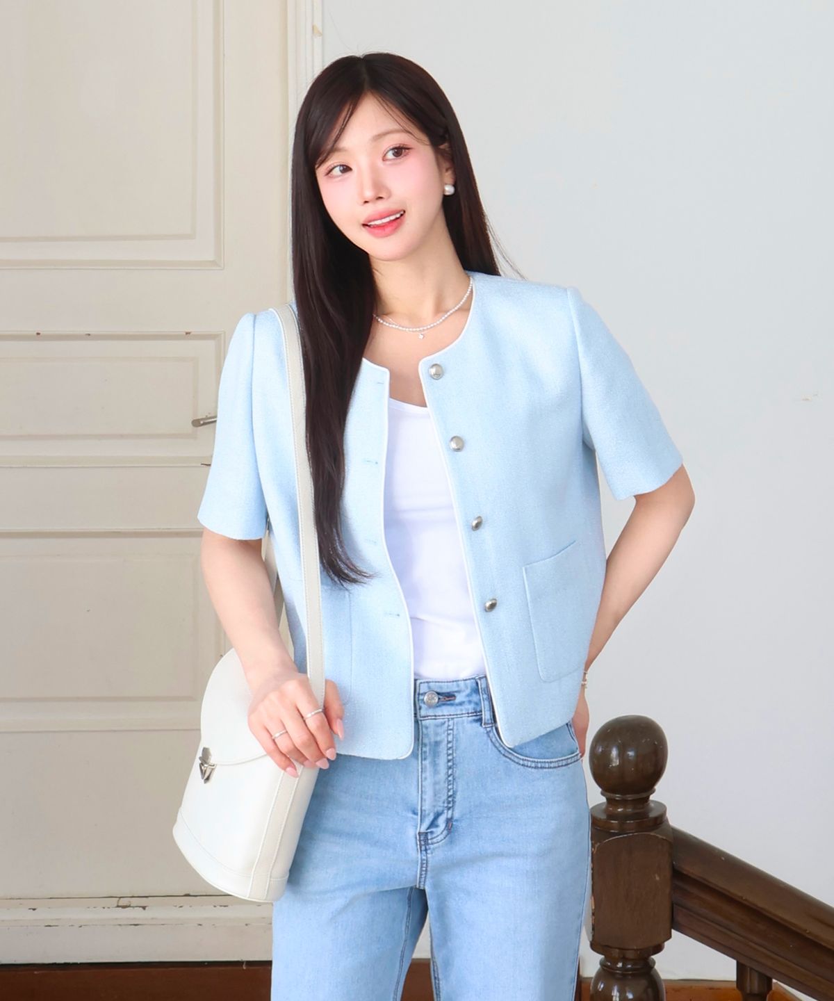 로엠(ROEM) 올데이 칼라리스 트위드 반팔자켓 RMJKG25R99