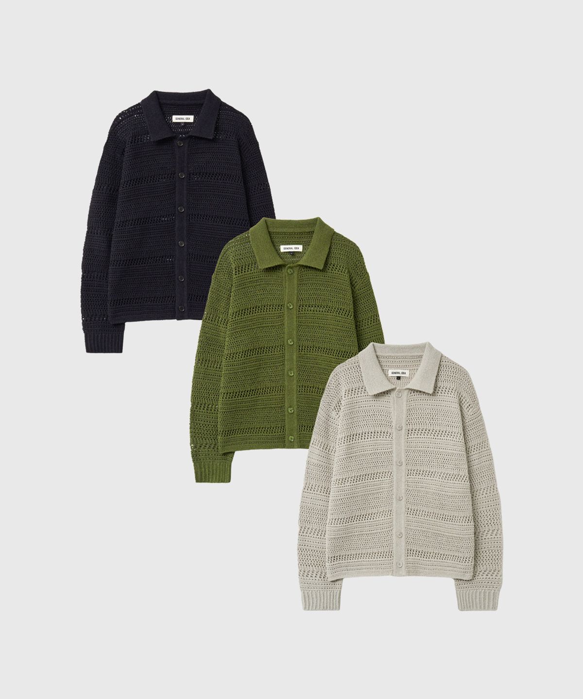 제너럴아이디어(GENERALIDEA) UNISEX 크로쉐 카라 니트 가디건 [3COL] / GF1UKC009