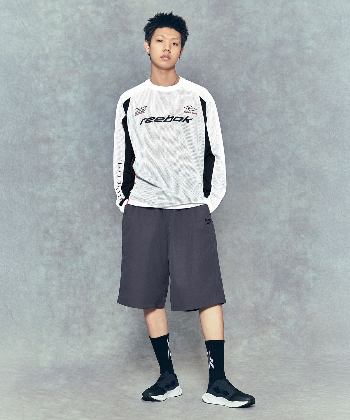 리복(REEBOK) 스포츠 저지 메쉬 긴팔티 - 오프 화이트