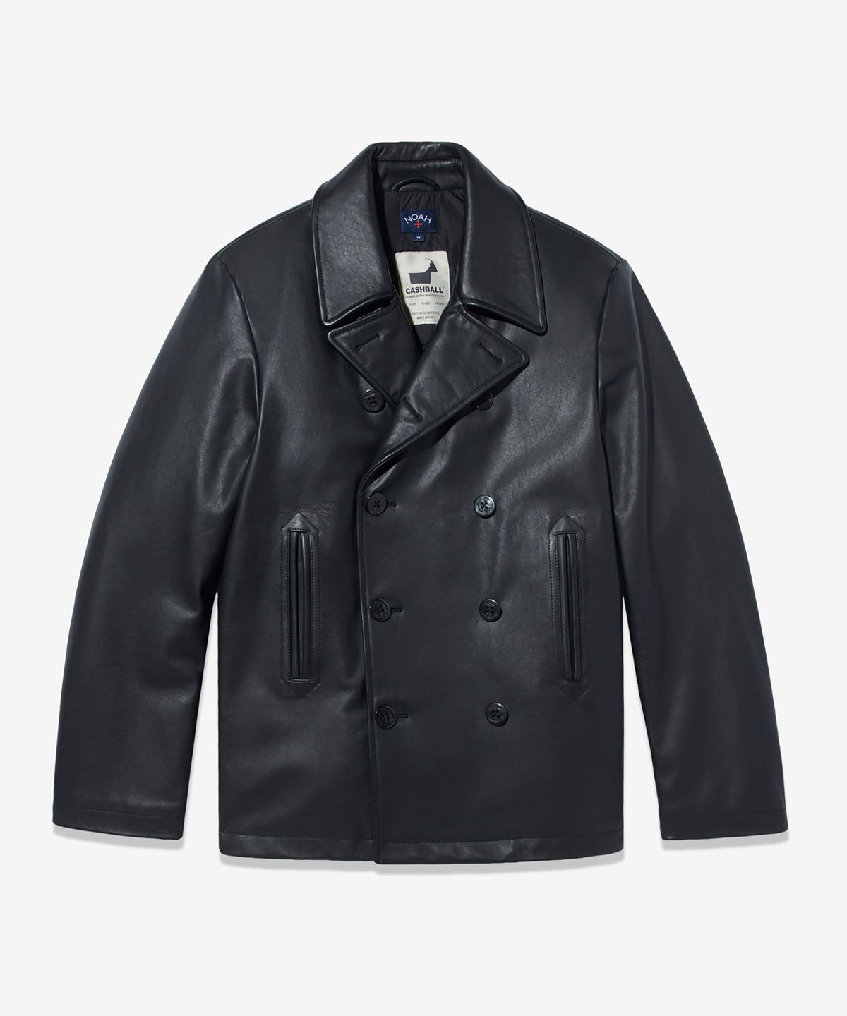 노아(NOAH) (U) 인슐레이티드 레더 피코트 블랙 INSULATED LEATHER PEACOAT BLACK