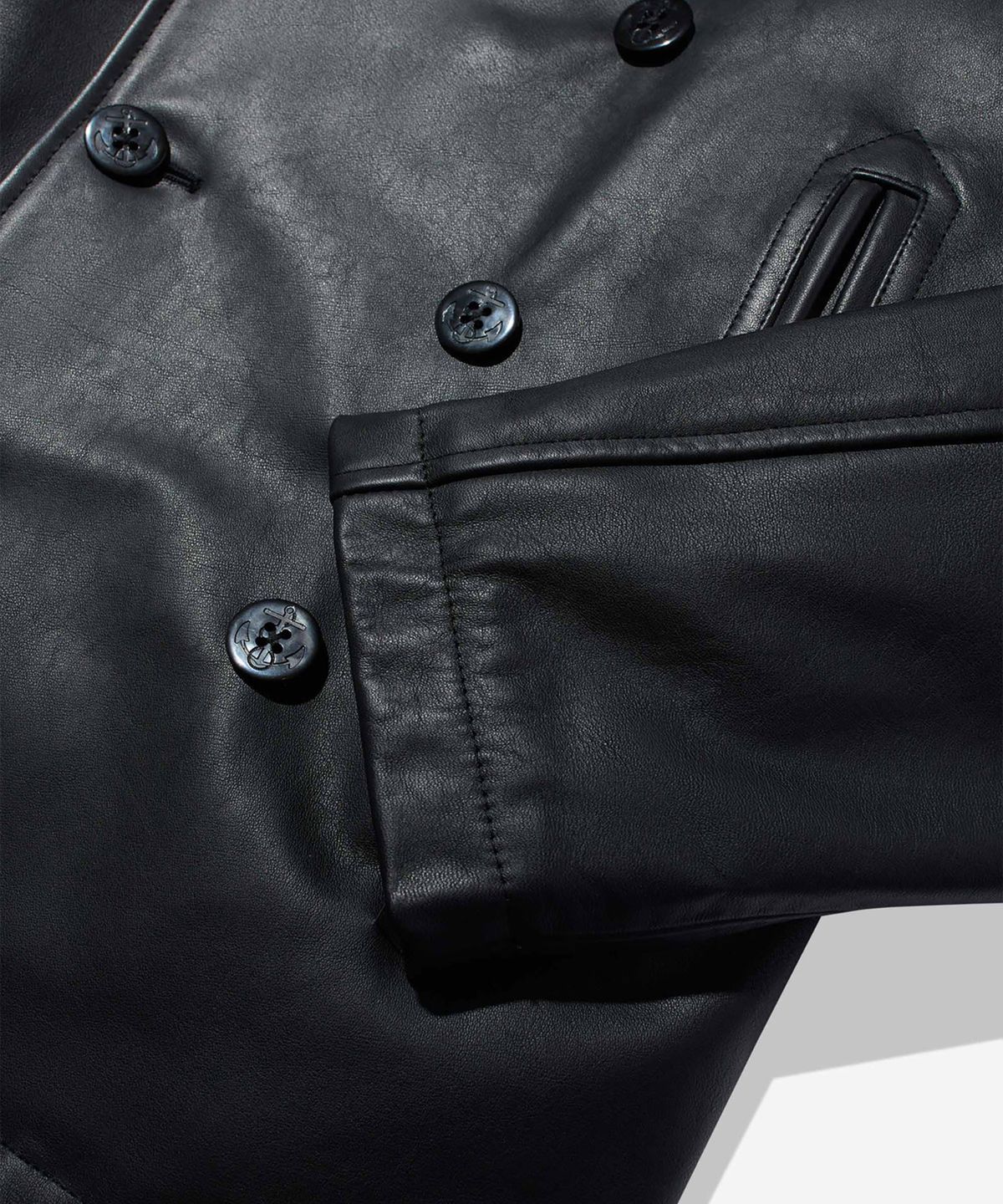 노아(NOAH) (U) 인슐레이티드 레더 피코트 블랙 INSULATED LEATHER PEACOAT BLACK