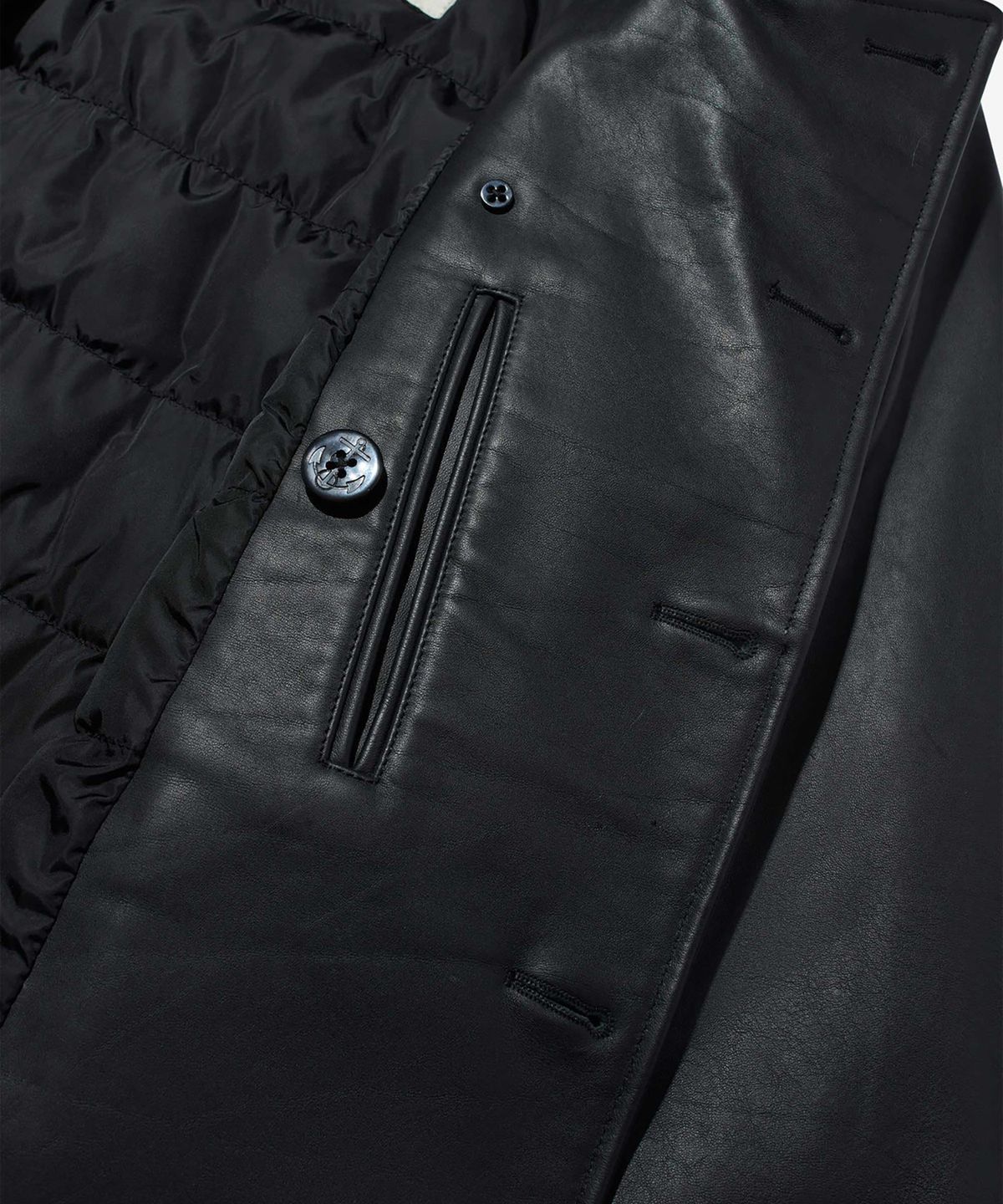 노아(NOAH) (U) 인슐레이티드 레더 피코트 블랙 INSULATED LEATHER PEACOAT BLACK