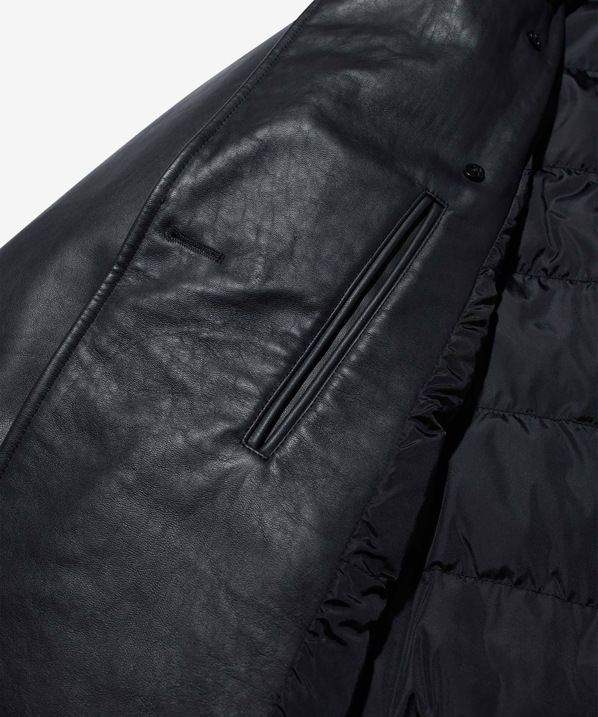 노아(NOAH) (U) 인슐레이티드 레더 피코트 블랙 INSULATED LEATHER PEACOAT BLACK