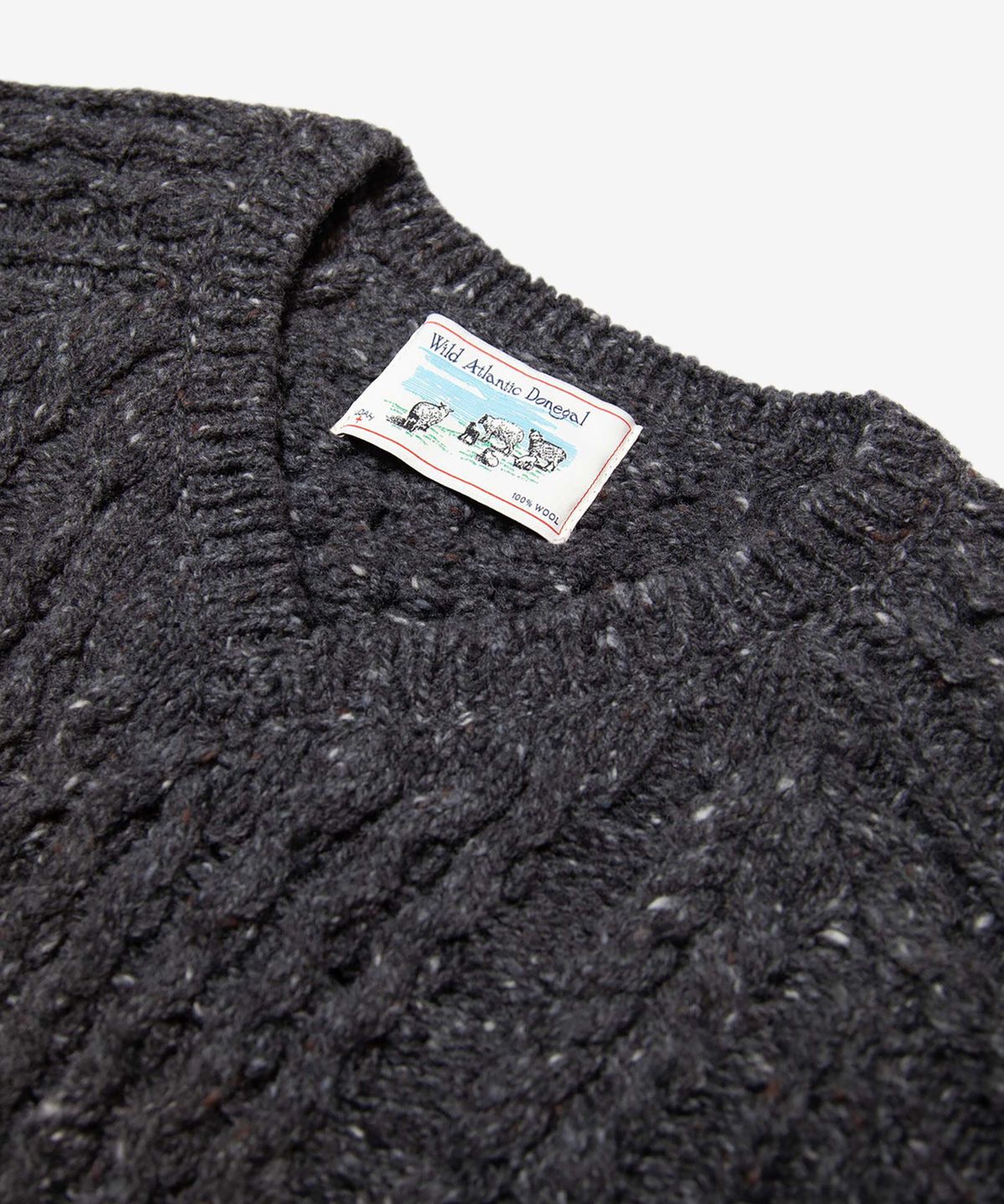 노아(NOAH) (U) 브이 넥 도네갈 피셔맨 스웨터 헤더 그레이 V-NECK DONEGAL FISHERMAN SWEATER HEATHER GREY