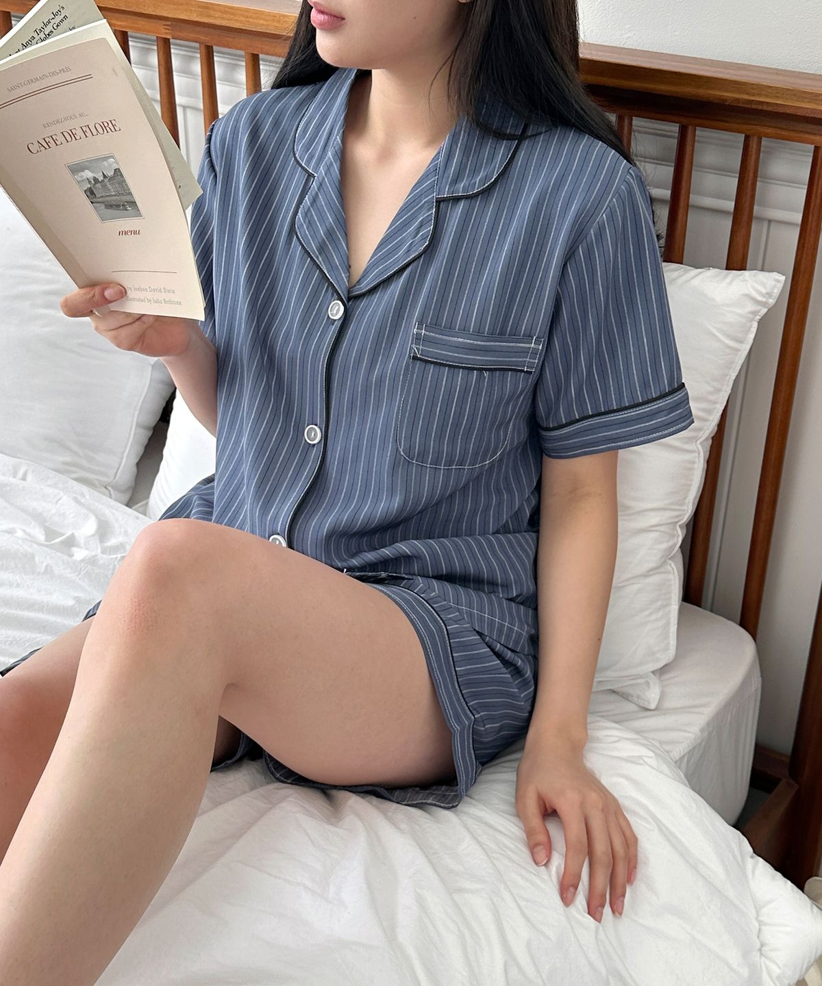 스미스테일러(SMITHTAYLOR) 해피로 실크터치 반팔 커플 잠옷 세트