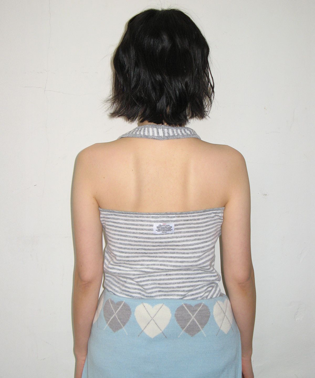 론론(RONRON) STRIPE KNIT HALTER NECK SLEEVELESS GREY