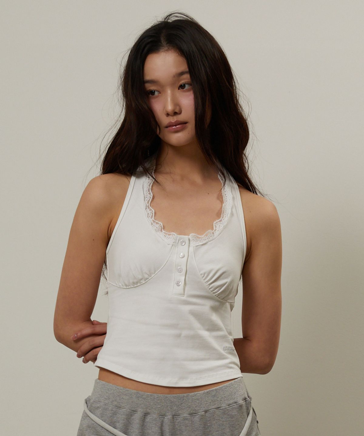 기머(GIMOR) Lace Halter Sleeveless White