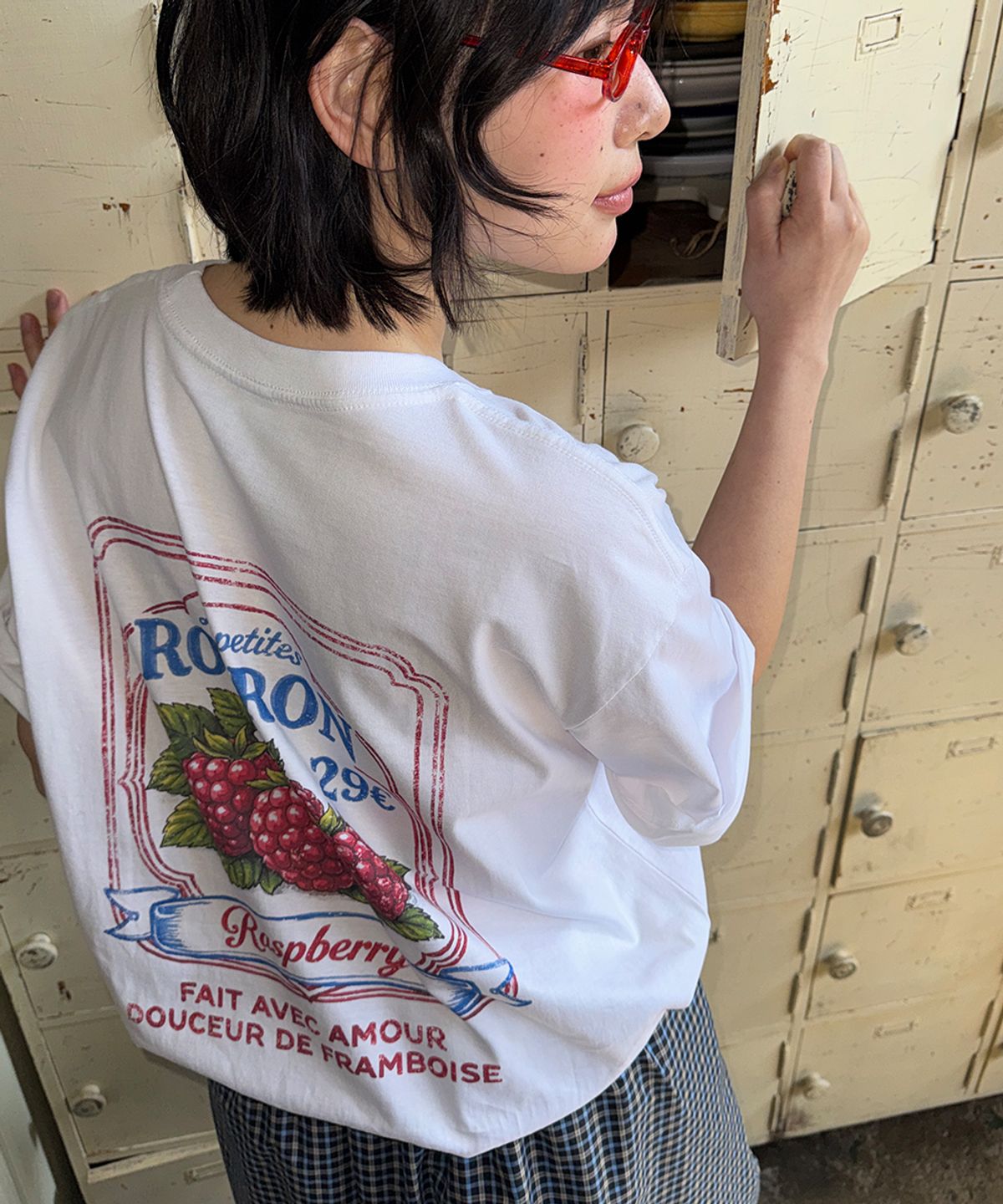 론론(RONRON) VINTAGE RASPBERRY OVER FIT T SHIRT WHITE