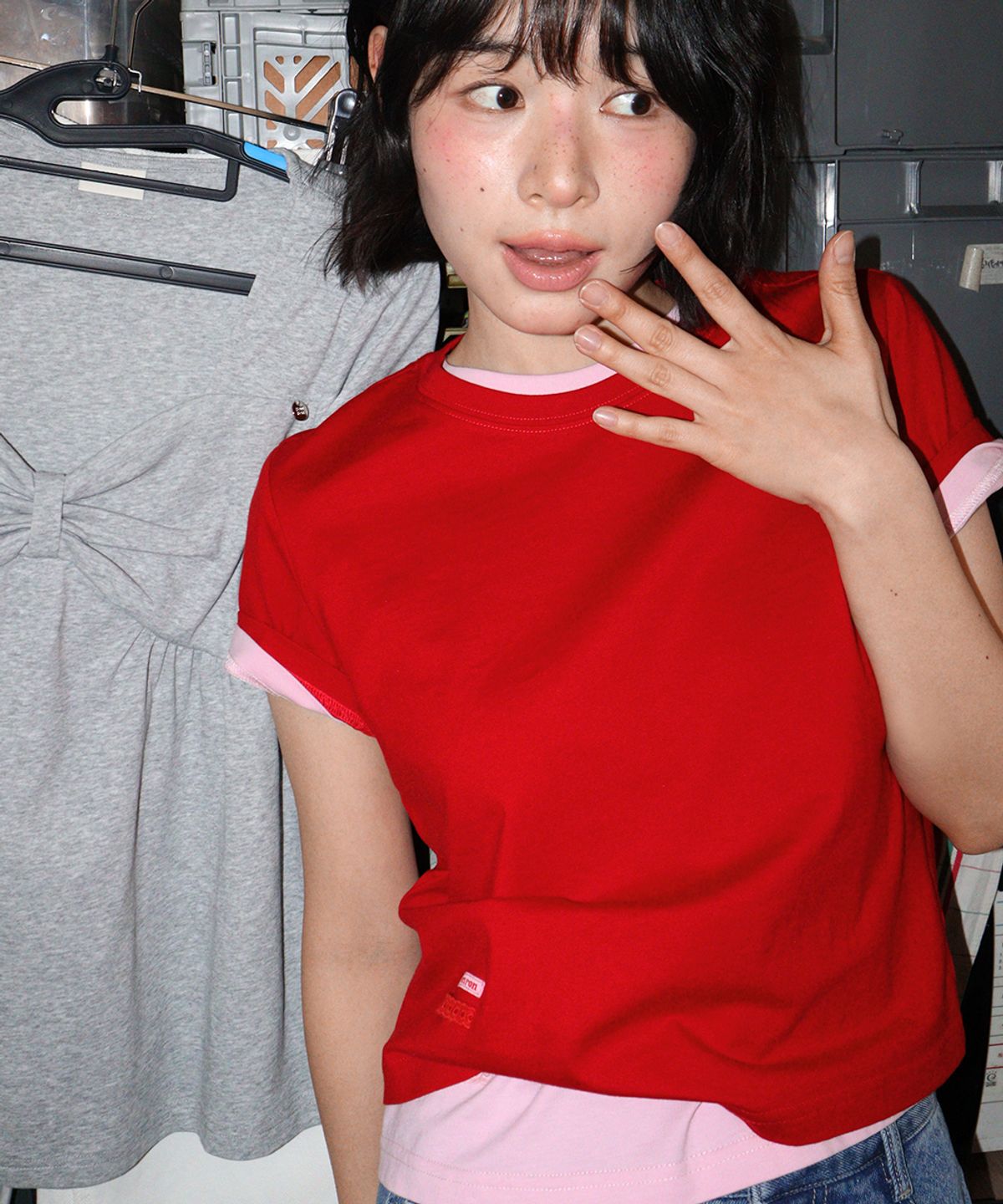 론론(RONRON) MINI LABEL CROP SHORT SLEEVE PINK