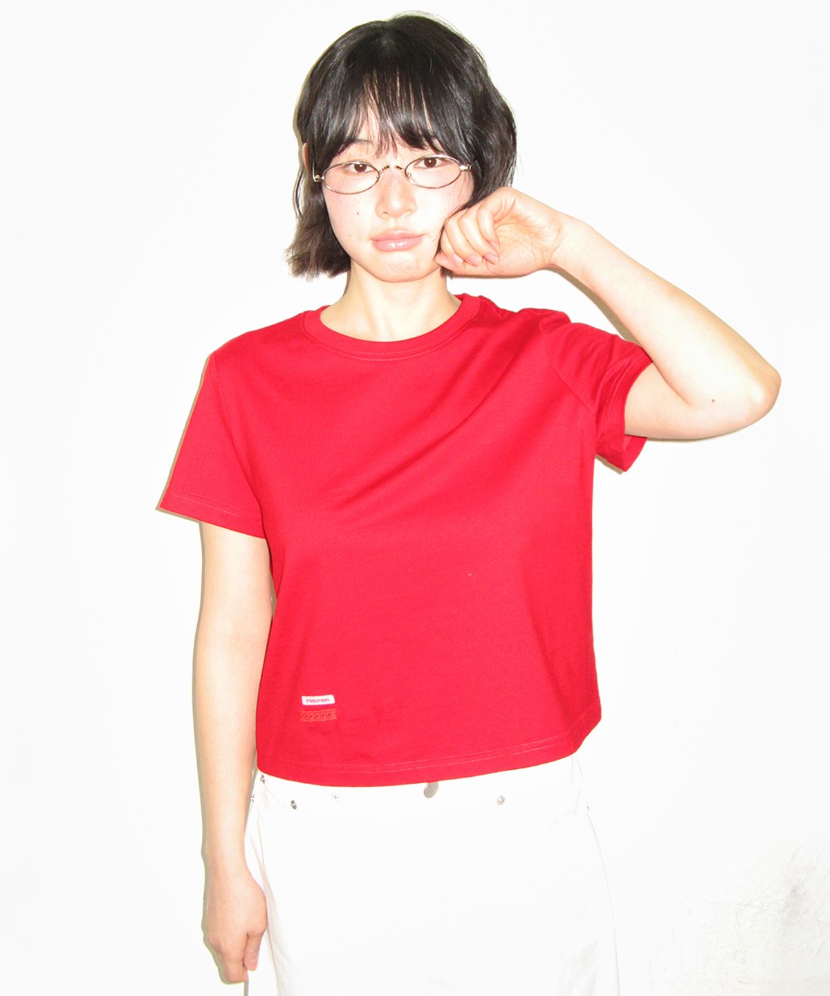론론(RONRON) MINI LABEL CROP SHORT SLEEVE RED