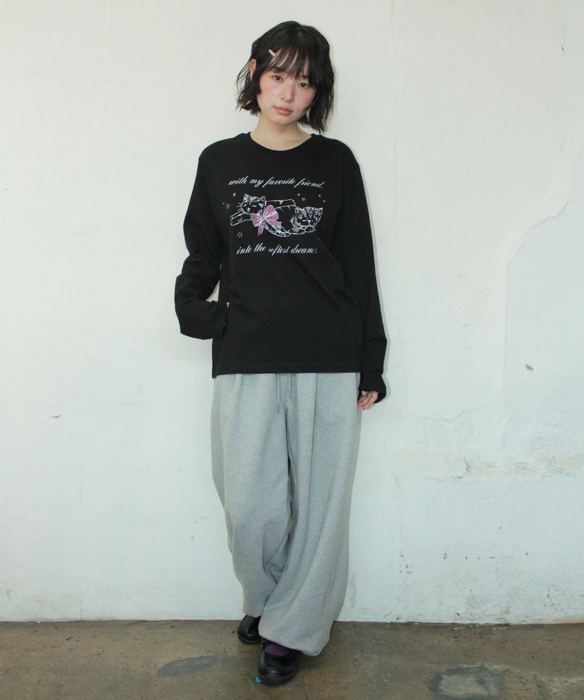 론론(RONRON) SOFTEST DREAM CAT LONG SLEEVE BLACK