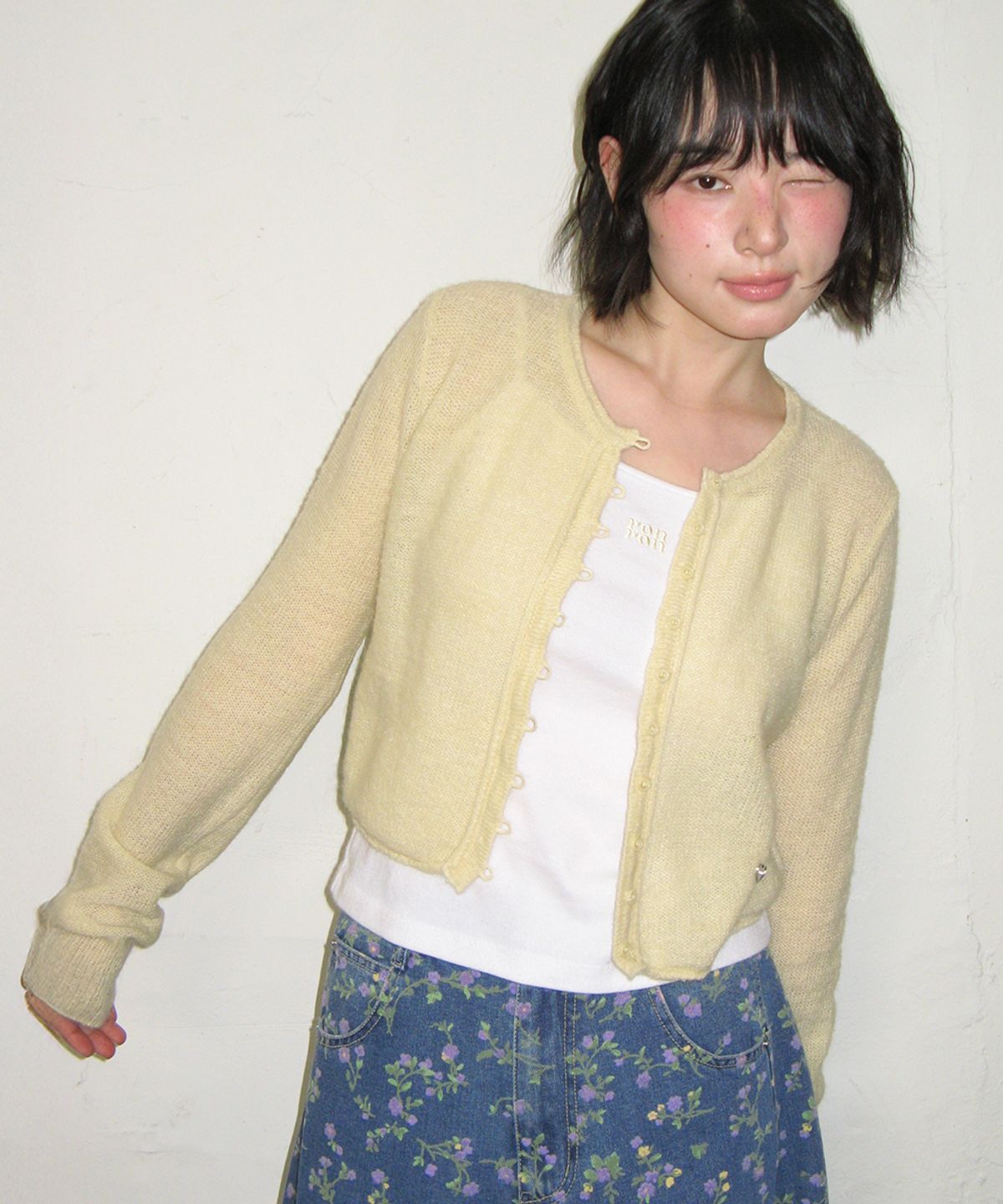 론론(RONRON) ROLLED EDGE CROP KNIT CARDIGAN BUTTER