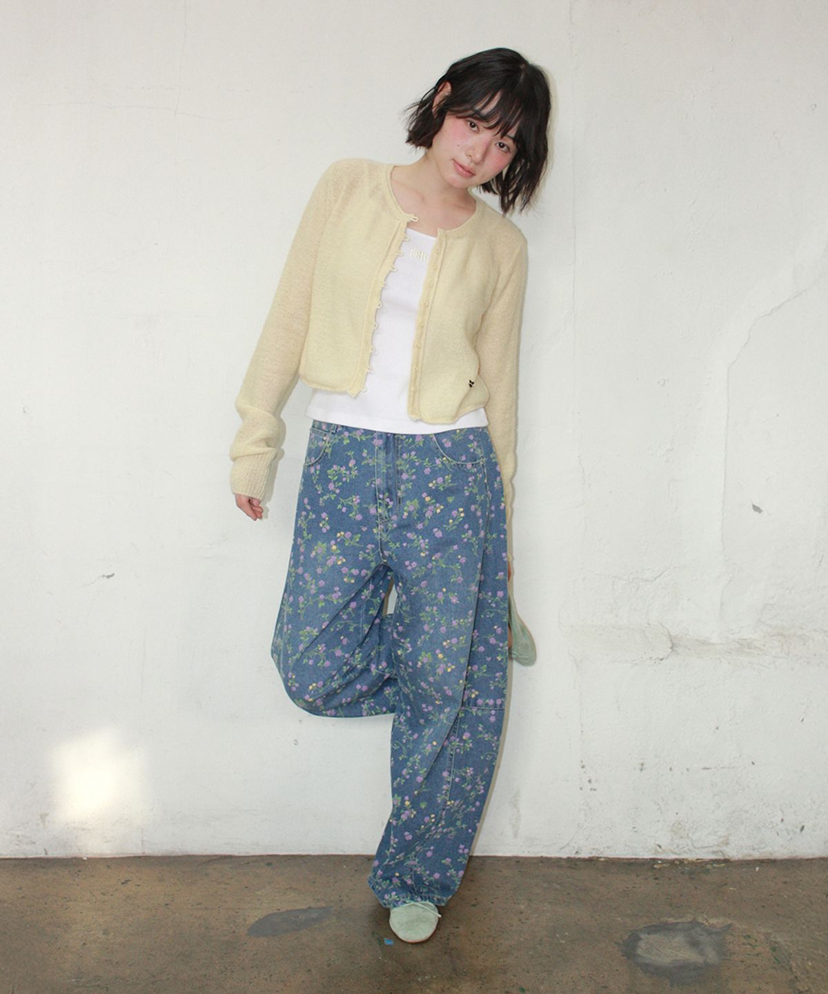 론론(RONRON) ROLLED EDGE CROP KNIT CARDIGAN BUTTER