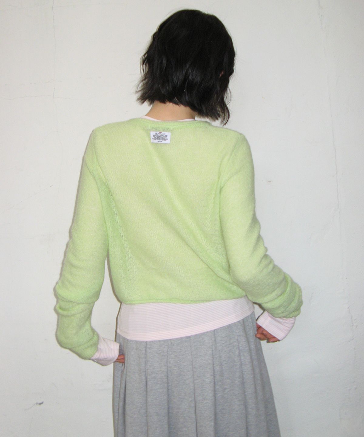 론론(RONRON) ROLLED EDGE CROP KNIT CARDIGAN LIME