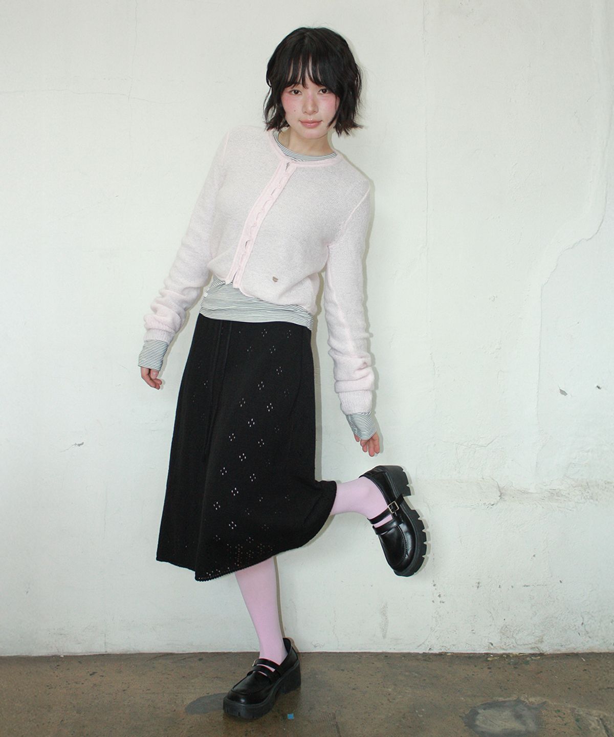 론론(RONRON) ROLLED EDGE CROP KNIT CARDIGAN PINK
