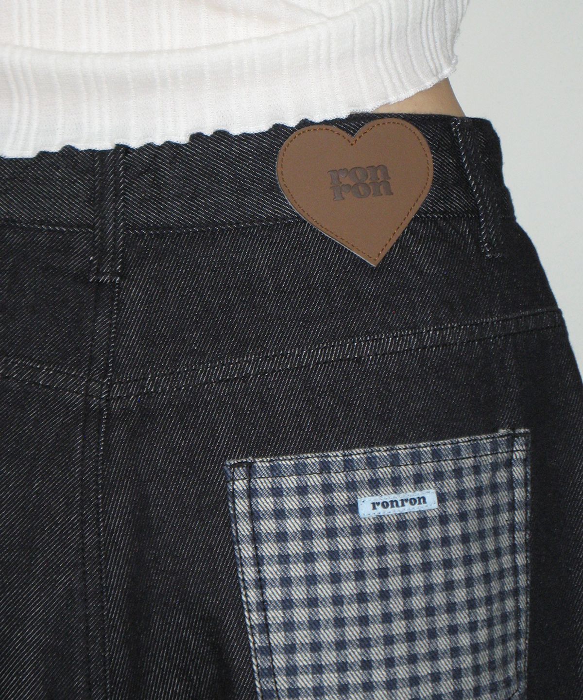 론론(RONRON) CHECK COMBI BERMUDA DENIM PANTS INDIGO BLUE