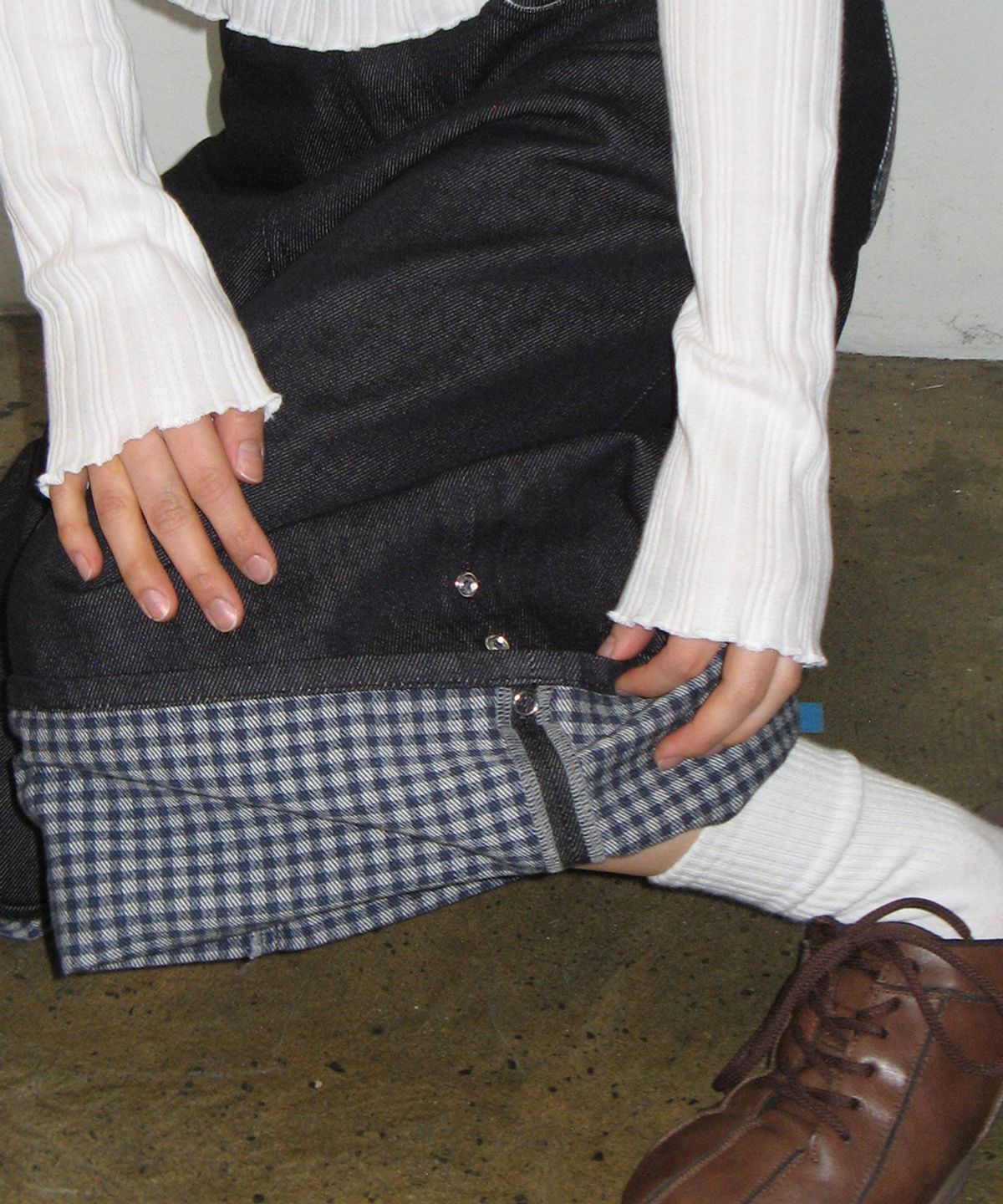 론론(RONRON) CHECK COMBI BERMUDA DENIM PANTS INDIGO BLUE