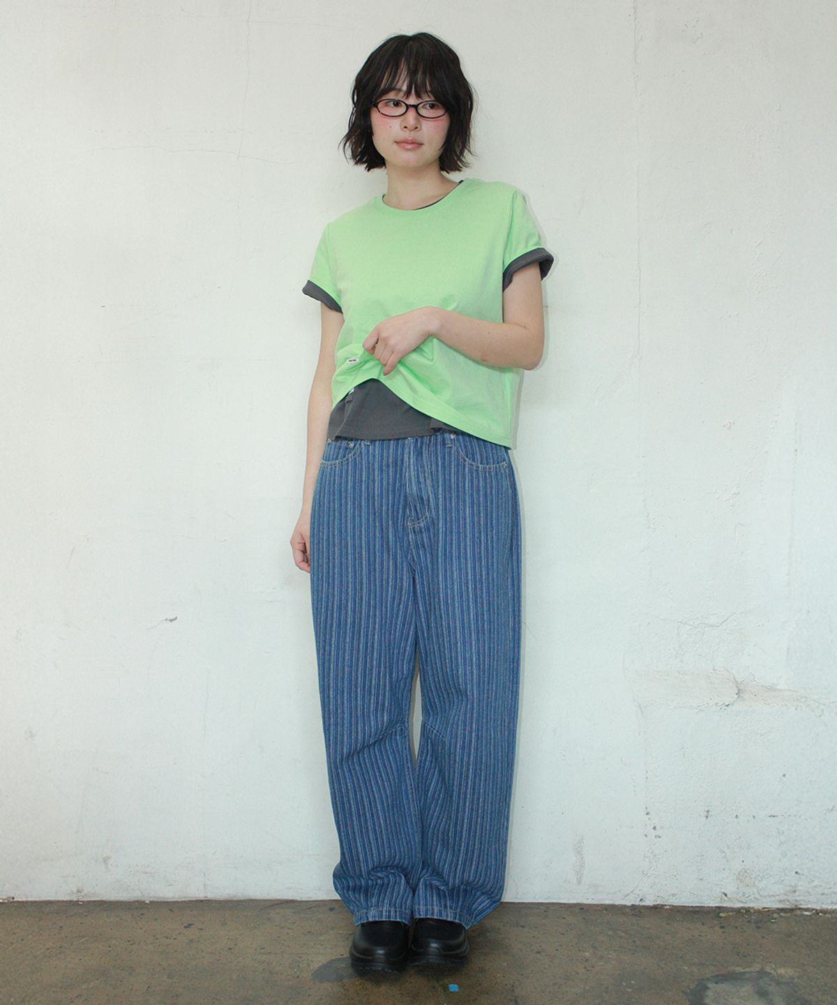 론론(RONRON) STRIPE DENIM WIDE PANTS MEDIUM BLUE