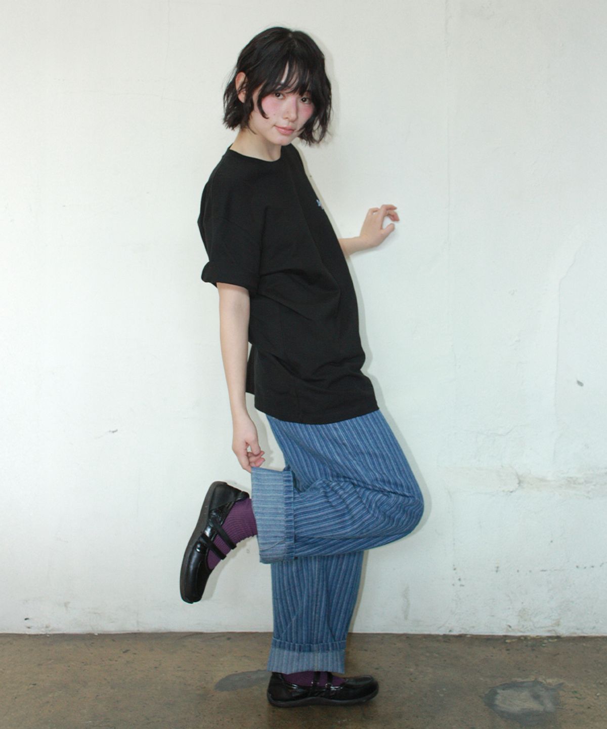 론론(RONRON) STRIPE DENIM WIDE PANTS MEDIUM BLUE
