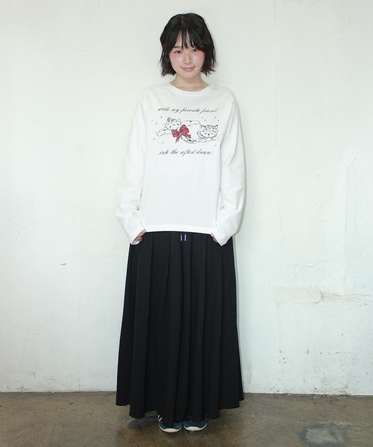 론론(RONRON) SWEAT PLEATS LONG SKIRT BLACK