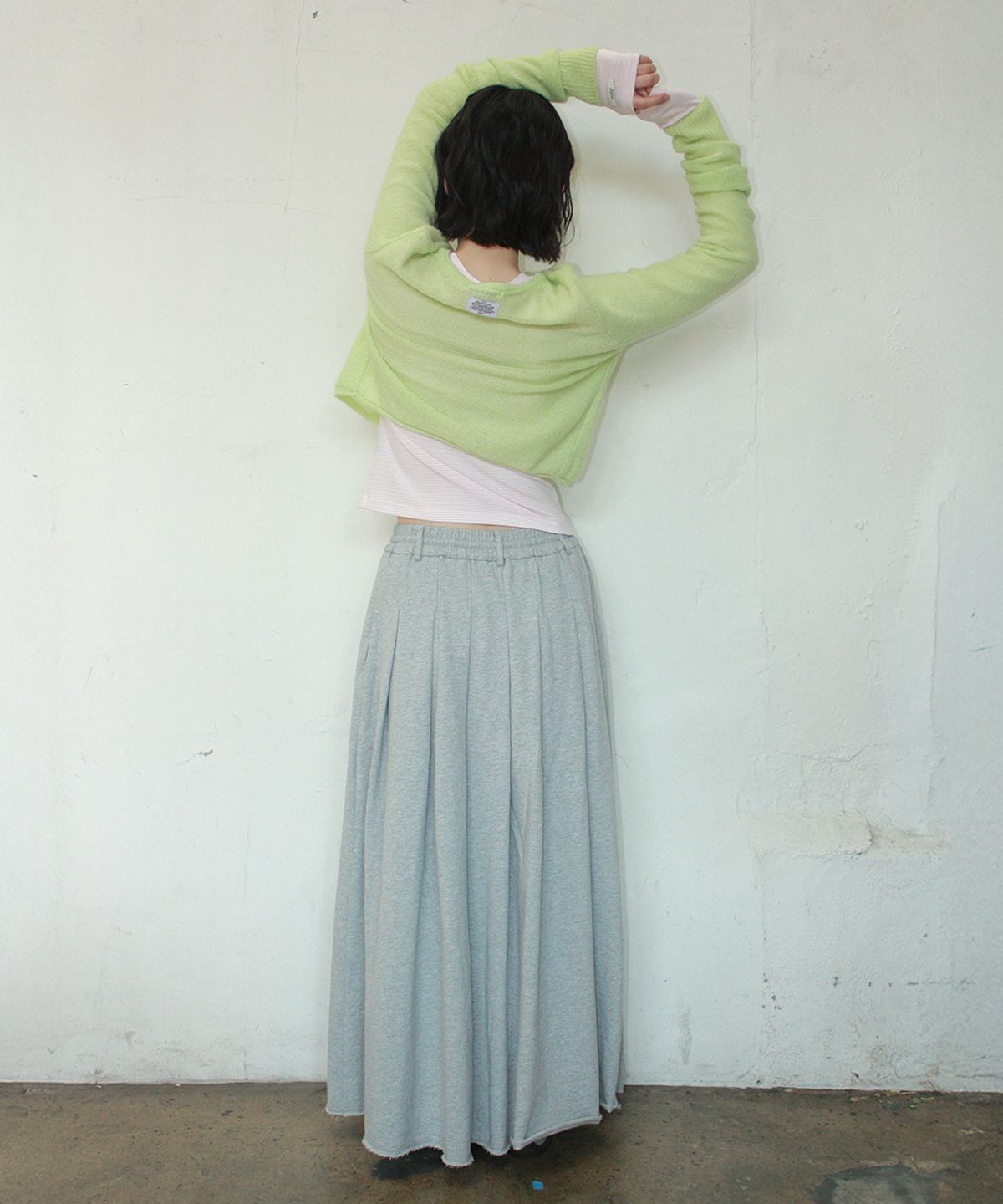 론론(RONRON) SWEAT PLEATS LONG SKIRT GREY