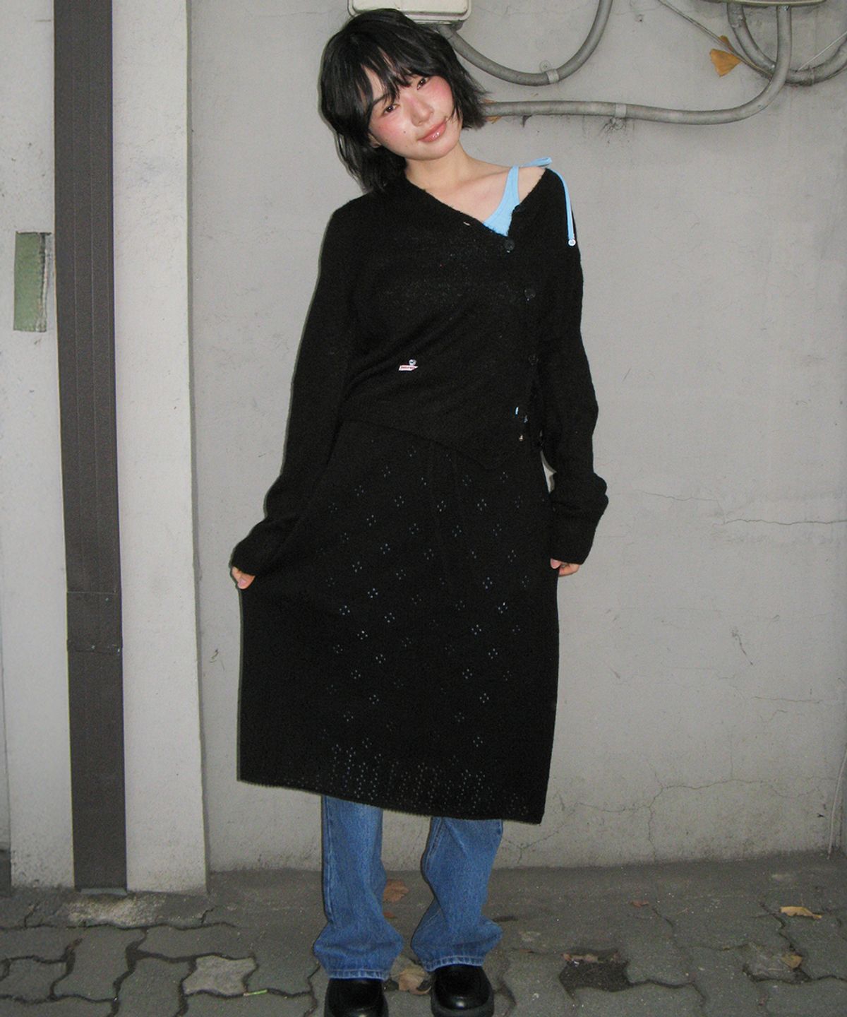 론론(RONRON) POINTELLE KNIT LONG SKIRT BLACK