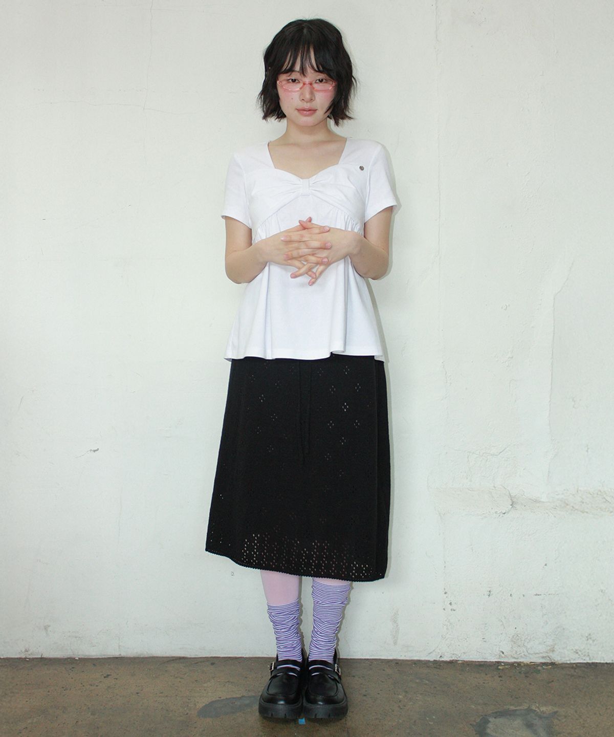 론론(RONRON) POINTELLE KNIT LONG SKIRT BLACK