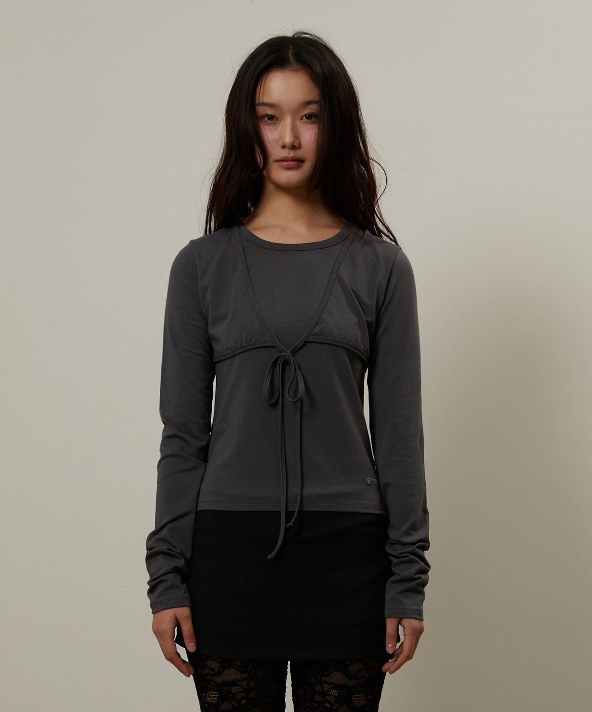 기머(GIMOR) Tie Bustier Long Sleeve Charcoal