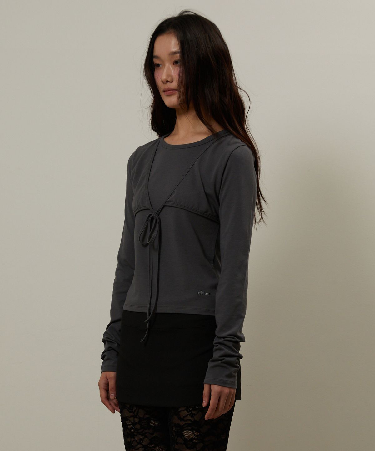 기머(GIMOR) Tie Bustier Long Sleeve Charcoal