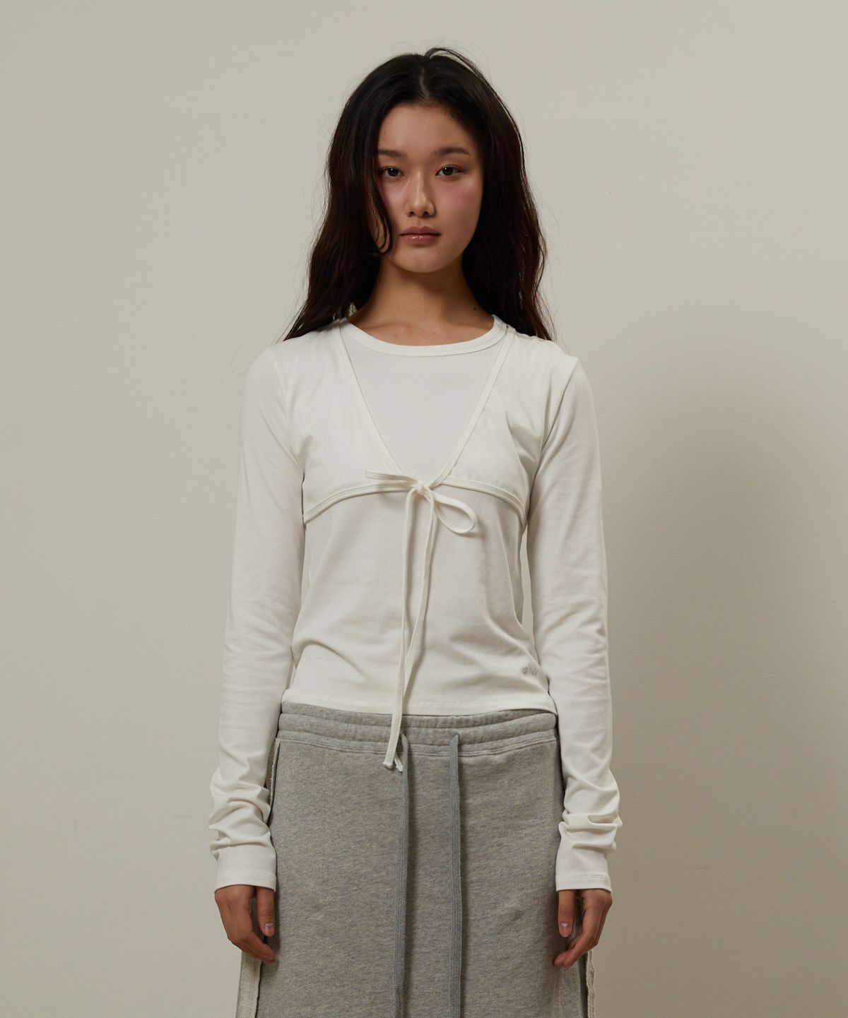기머(GIMOR) Tie Bustier Long Sleeve White