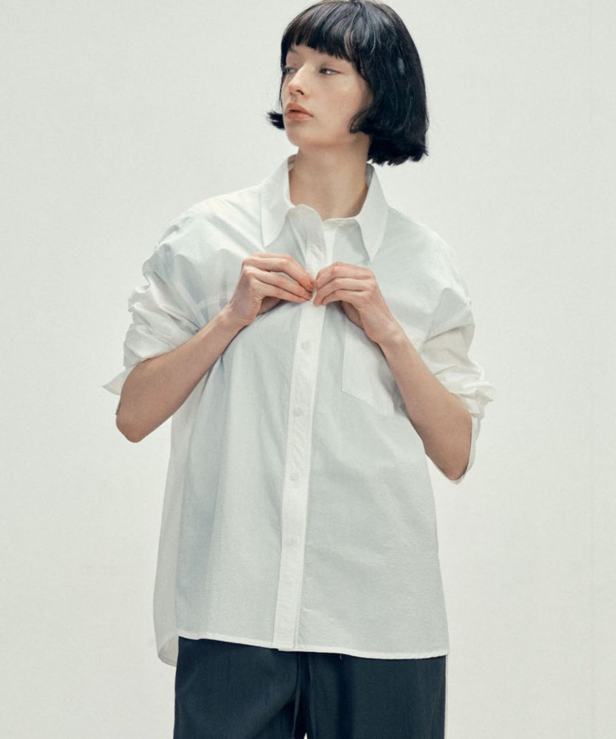 마롭(MALOUPE) 4121  썸머 나일론 오버핏 셔츠 (화이트)