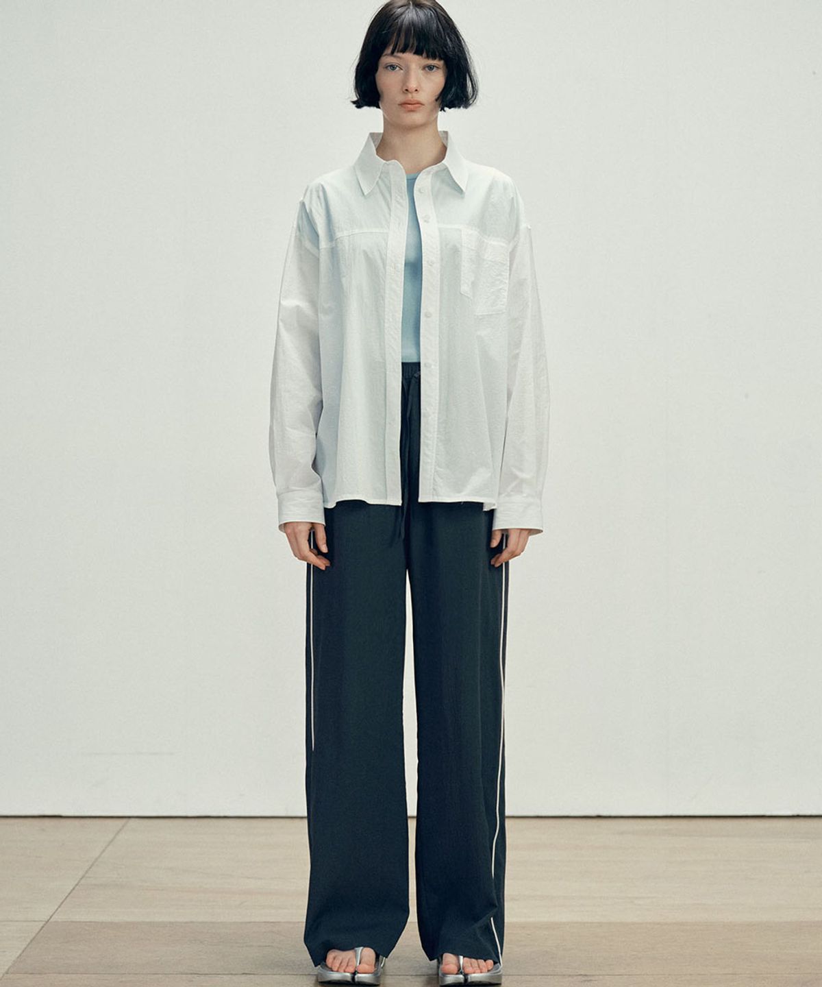 마롭(MALOUPE) 4121  썸머 나일론 오버핏 셔츠 (화이트)