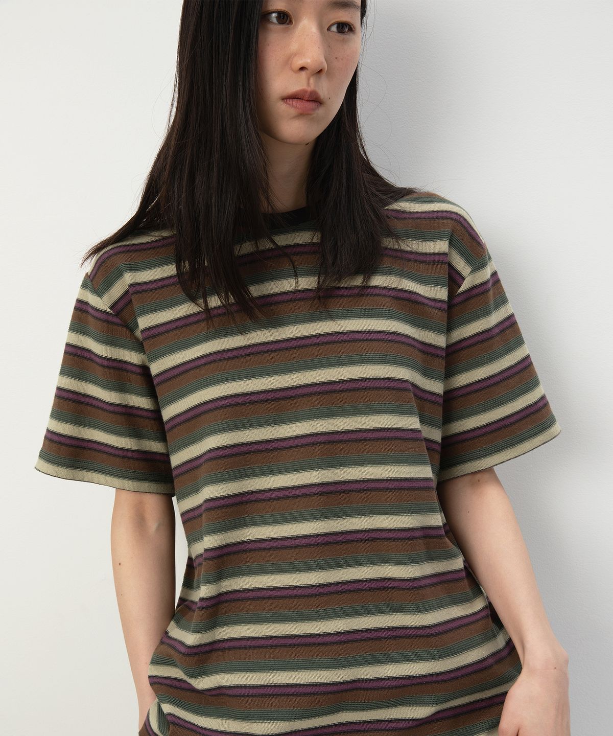 디스이즈네버댓(THISISNEVERTHAT) Inside Out Striped Tee Dusty Pink