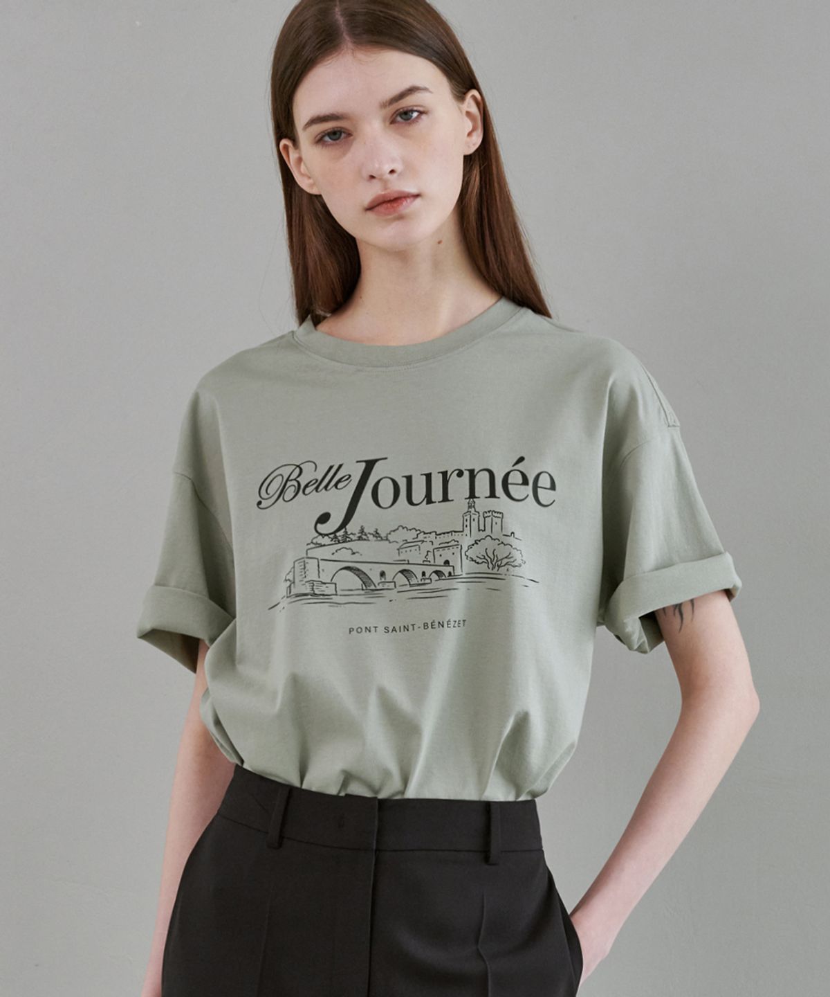 마롭(MALOUPE) 5216 레귤러핏 그래픽 티셔츠 (카키)