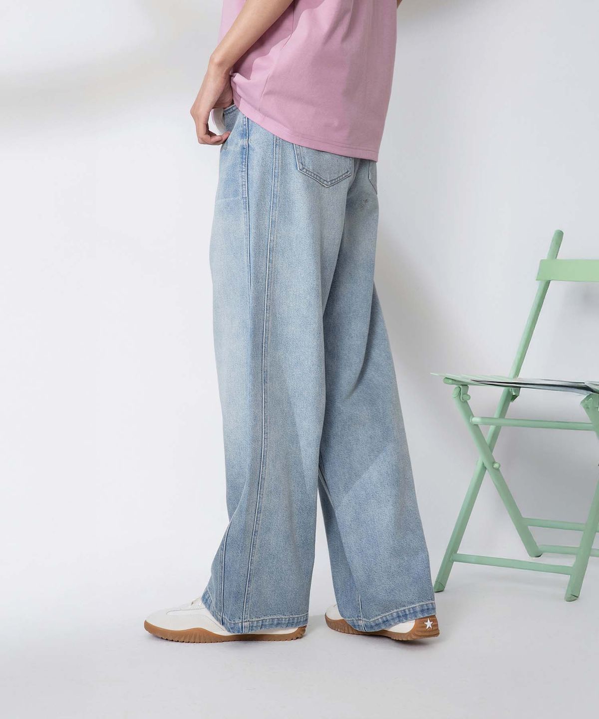 컨버스(CONVERSE) 데님 와이드 레그 팬츠 블루 데님 WCJ779-UHA