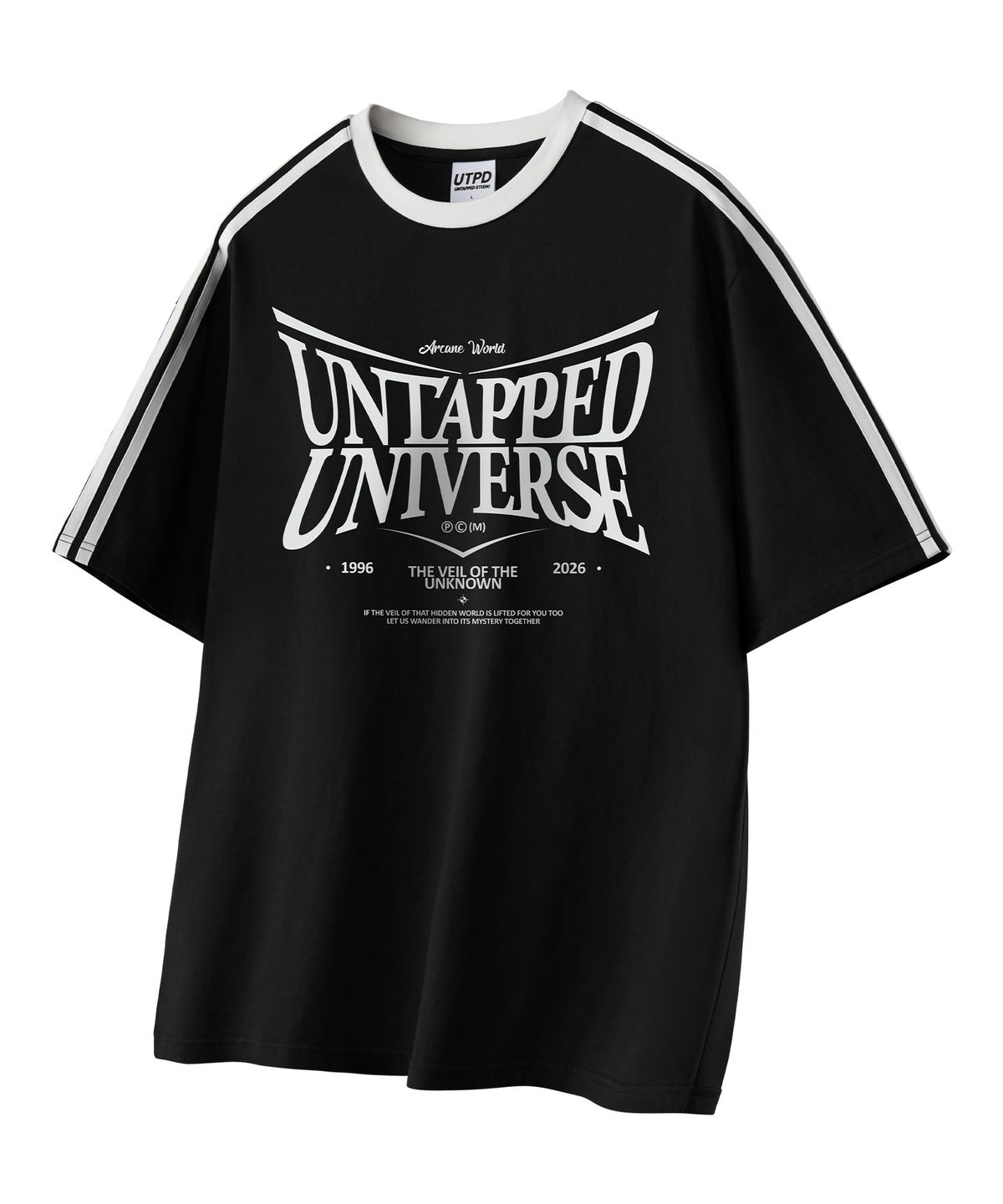 언탭트 스튜디오(UNTAPPED STUDIO) Arcane world 오버핏 트랙 반팔 배색 티셔츠 3COLOR