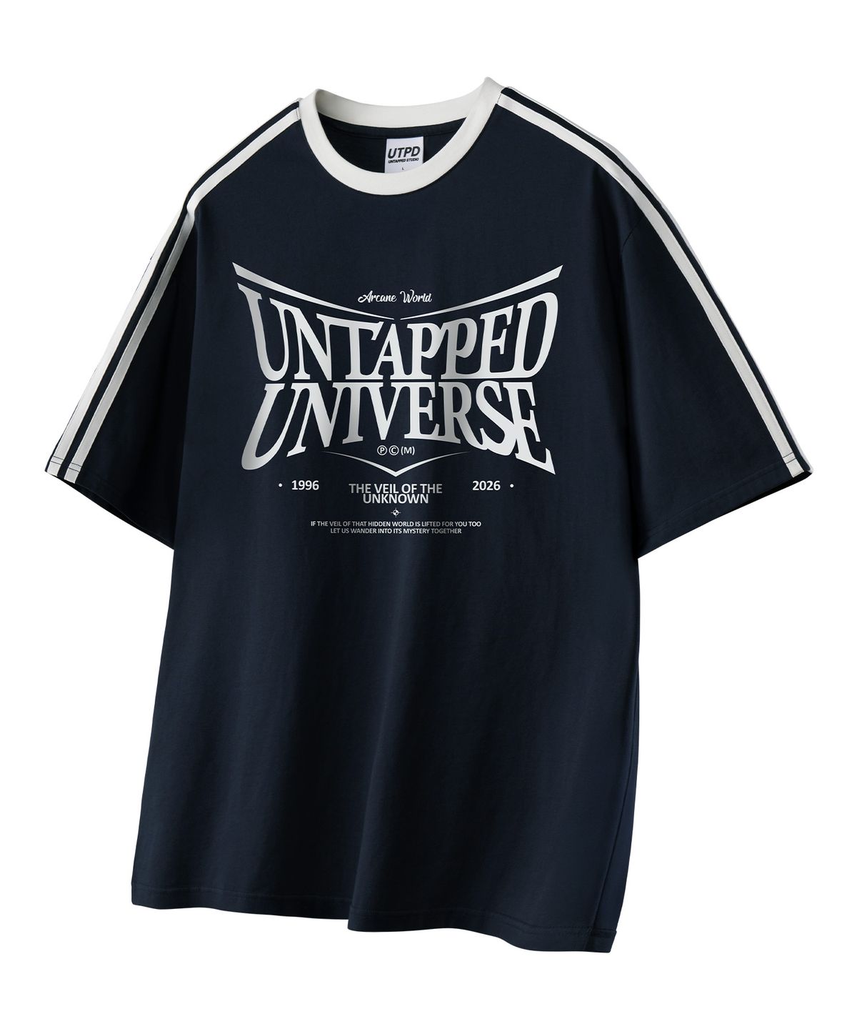 언탭트 스튜디오(UNTAPPED STUDIO) Arcane world 오버핏 트랙 반팔 배색 티셔츠 3COLOR