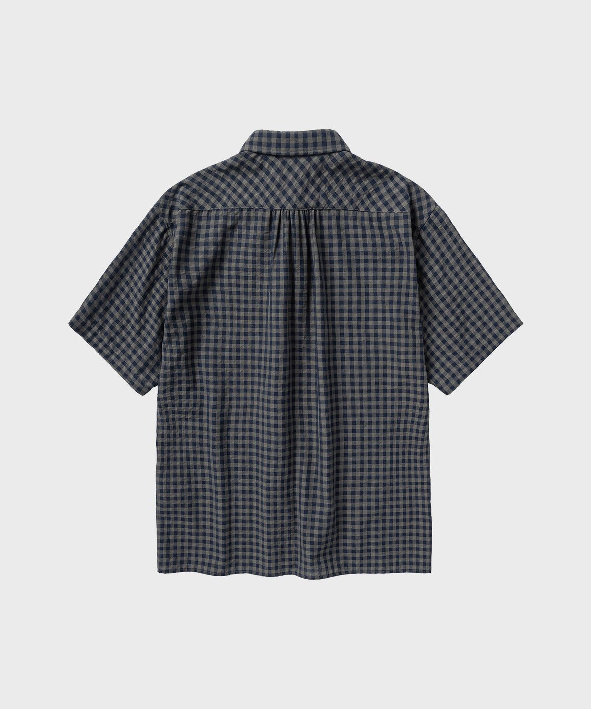 넌블랭크(NONBLANK) 깅엄 체크 크롭 HS 셔츠_KHAKI BLUE