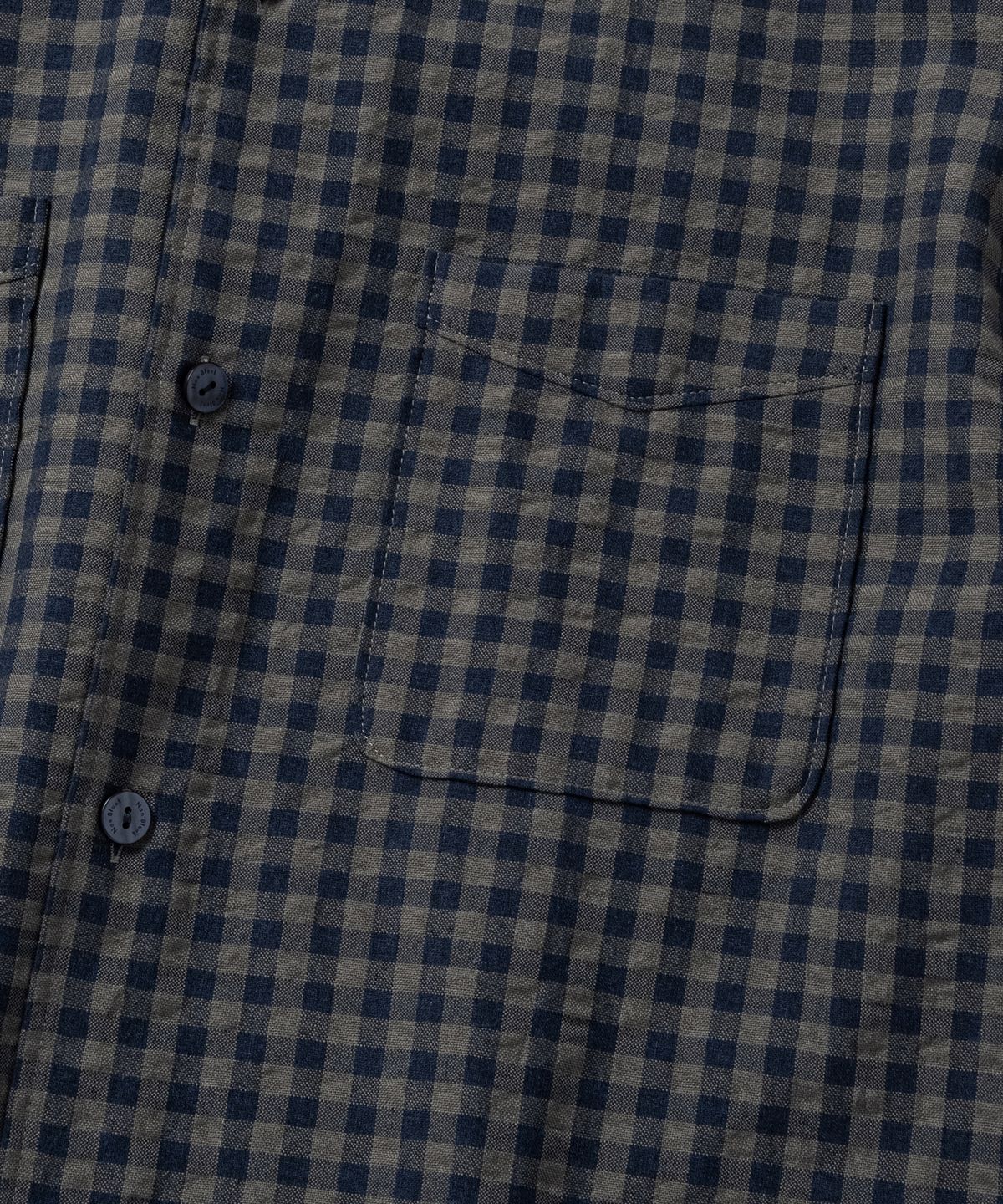 넌블랭크(NONBLANK) 깅엄 체크 크롭 HS 셔츠_KHAKI BLUE