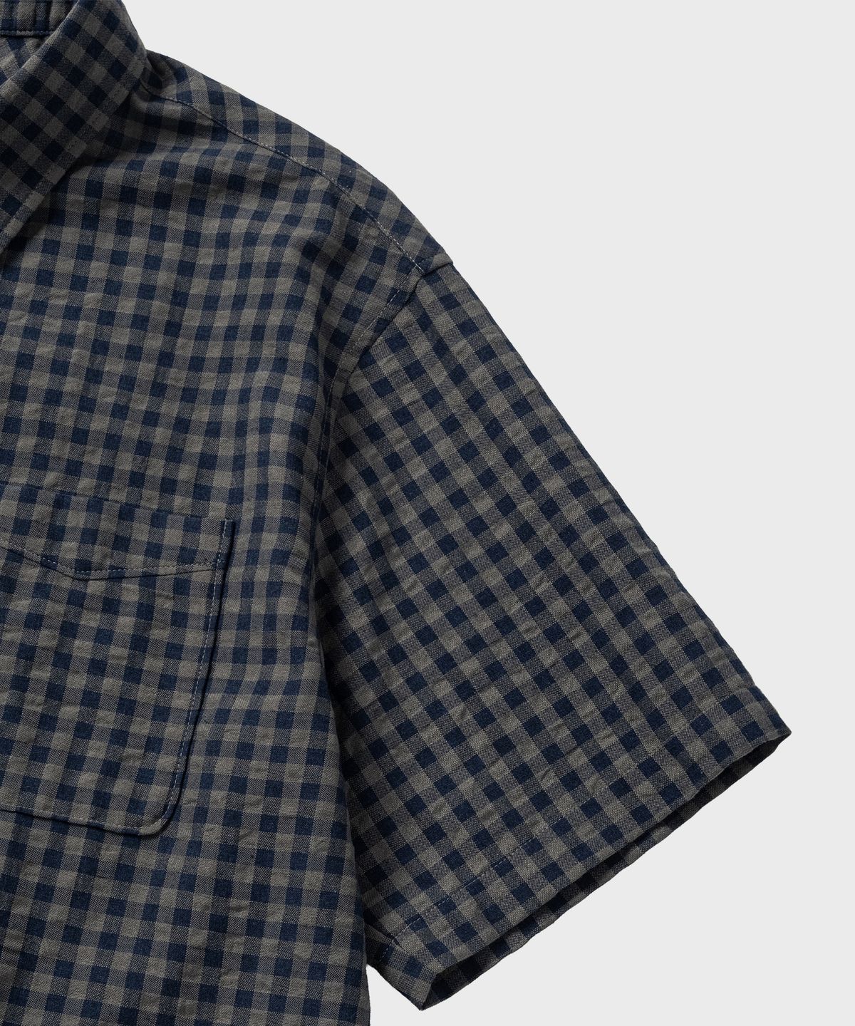 넌블랭크(NONBLANK) 깅엄 체크 크롭 HS 셔츠_KHAKI BLUE
