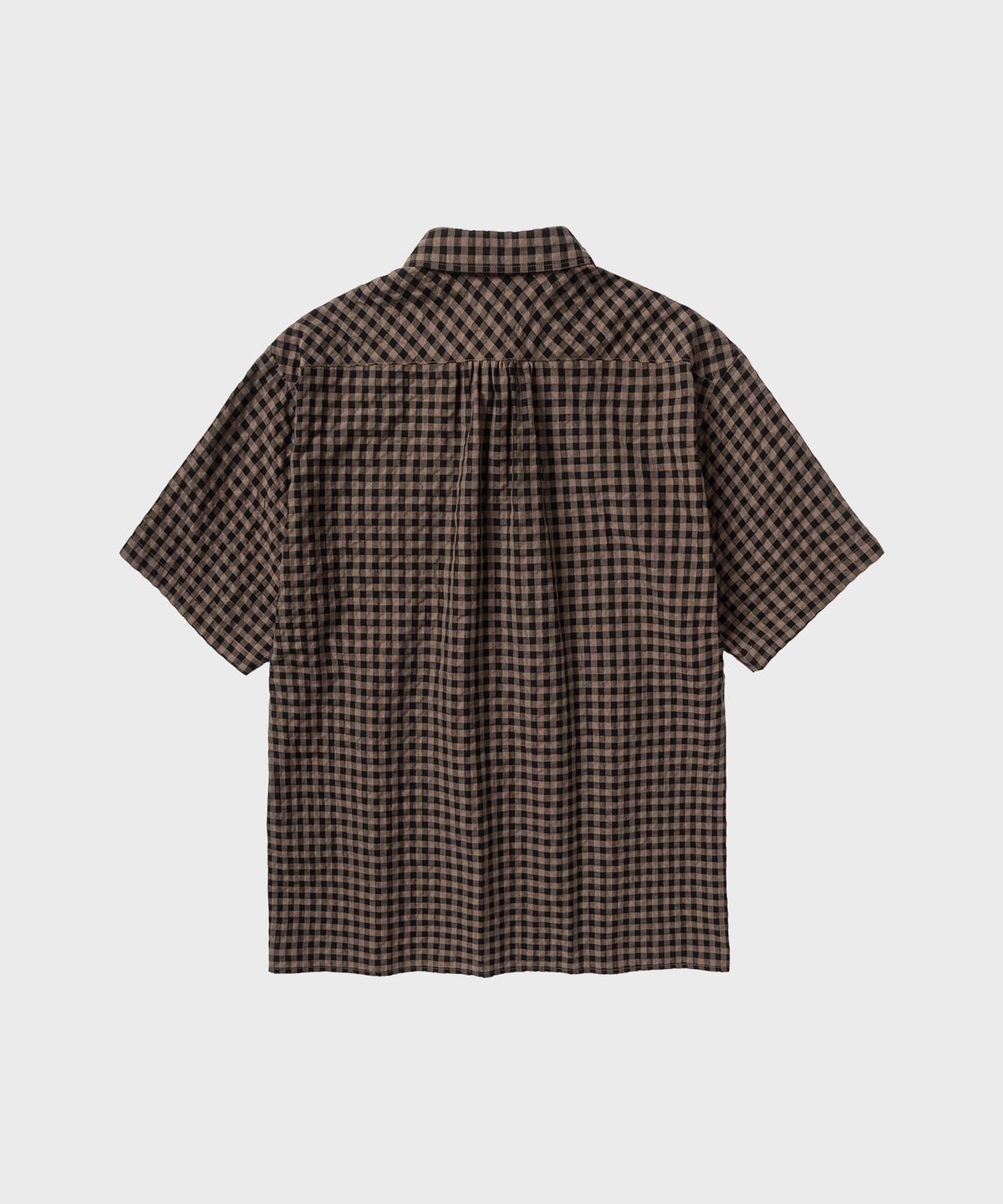 넌블랭크(NONBLANK) 깅엄 체크 크롭 HS 셔츠_DARK BEIGE
