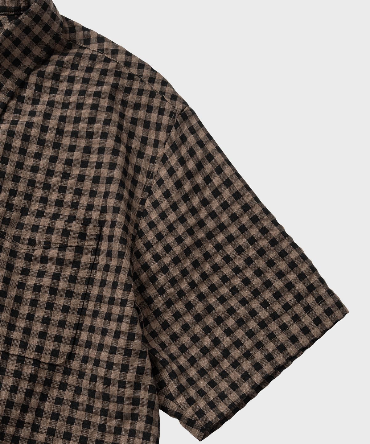 넌블랭크(NONBLANK) 깅엄 체크 크롭 HS 셔츠_DARK BEIGE
