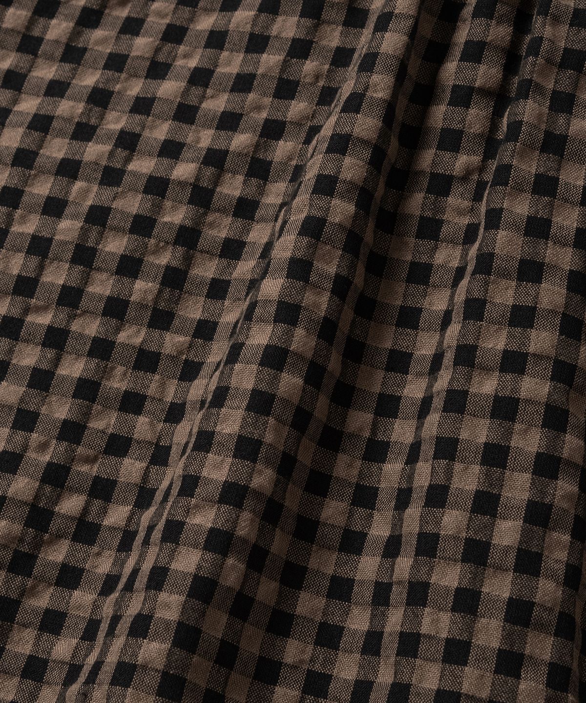 넌블랭크(NONBLANK) 깅엄 체크 크롭 HS 셔츠_DARK BEIGE