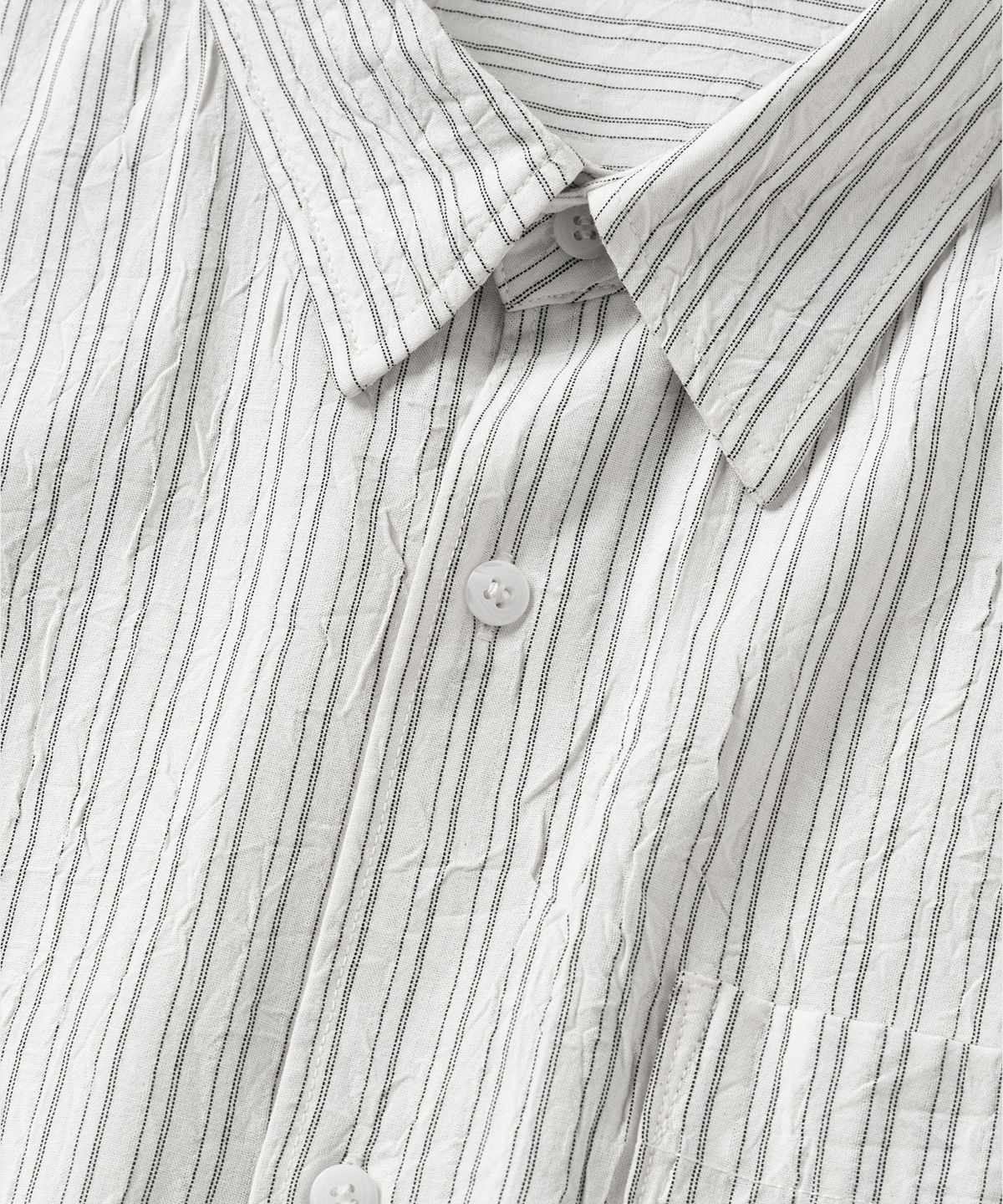 넌블랭크(NONBLANK) 크리즈 스트라이프 크롭 HS 셔츠_BLACK STRIPE