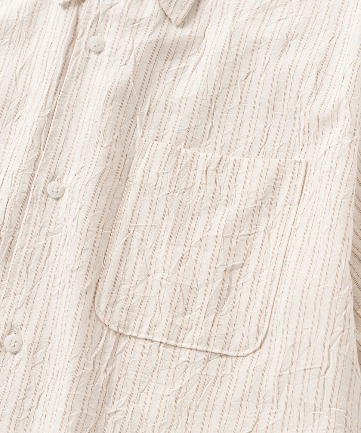 넌블랭크(NONBLANK) 크리즈 스트라이프 크롭 HS 셔츠_BEIGE STRIPE